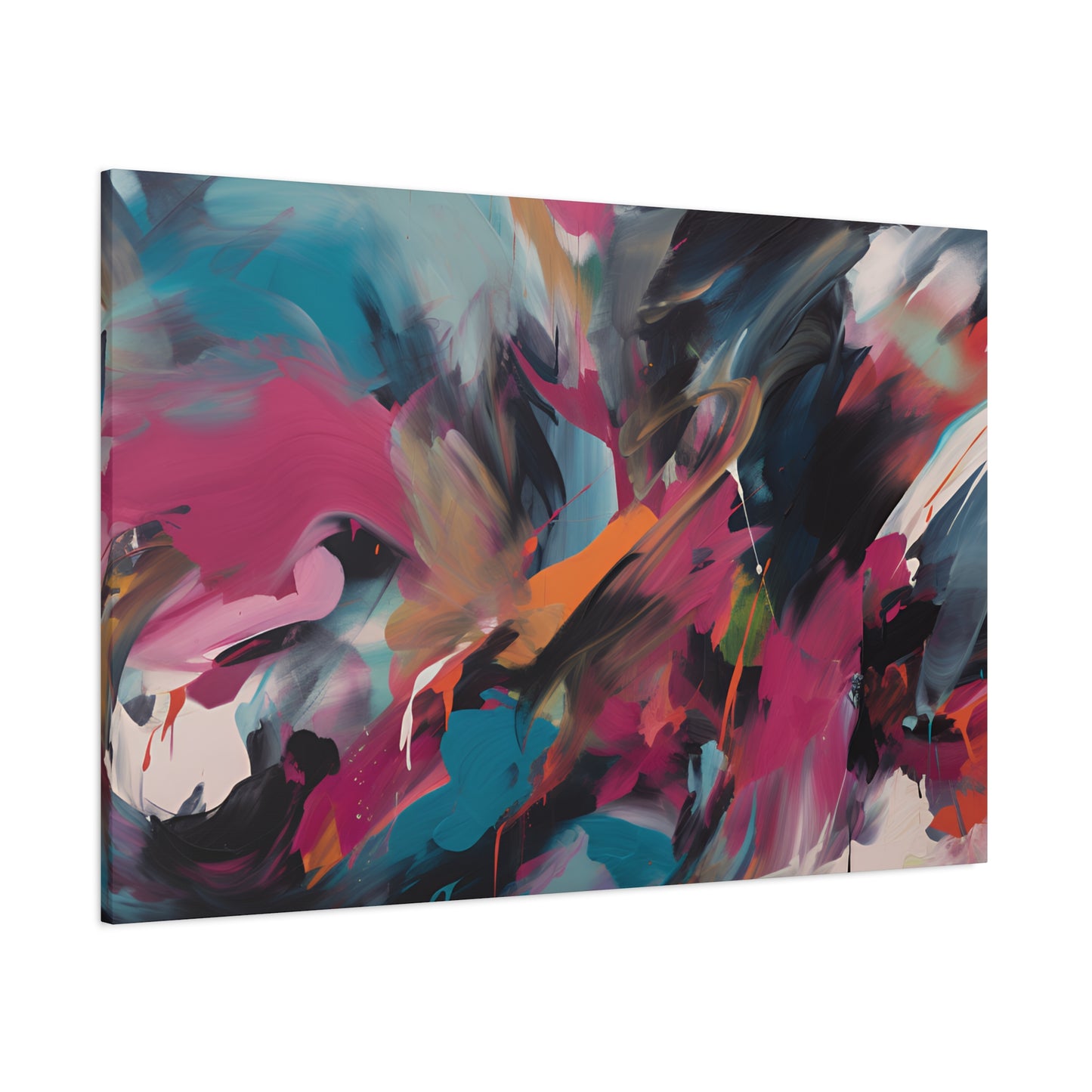 Canvas Art Print, Abstract Painting, Large Wall Art, Contemporary Home Decor, Office Decor, Fuchsia Teal Black Artwork, Trendy Wall Hanging