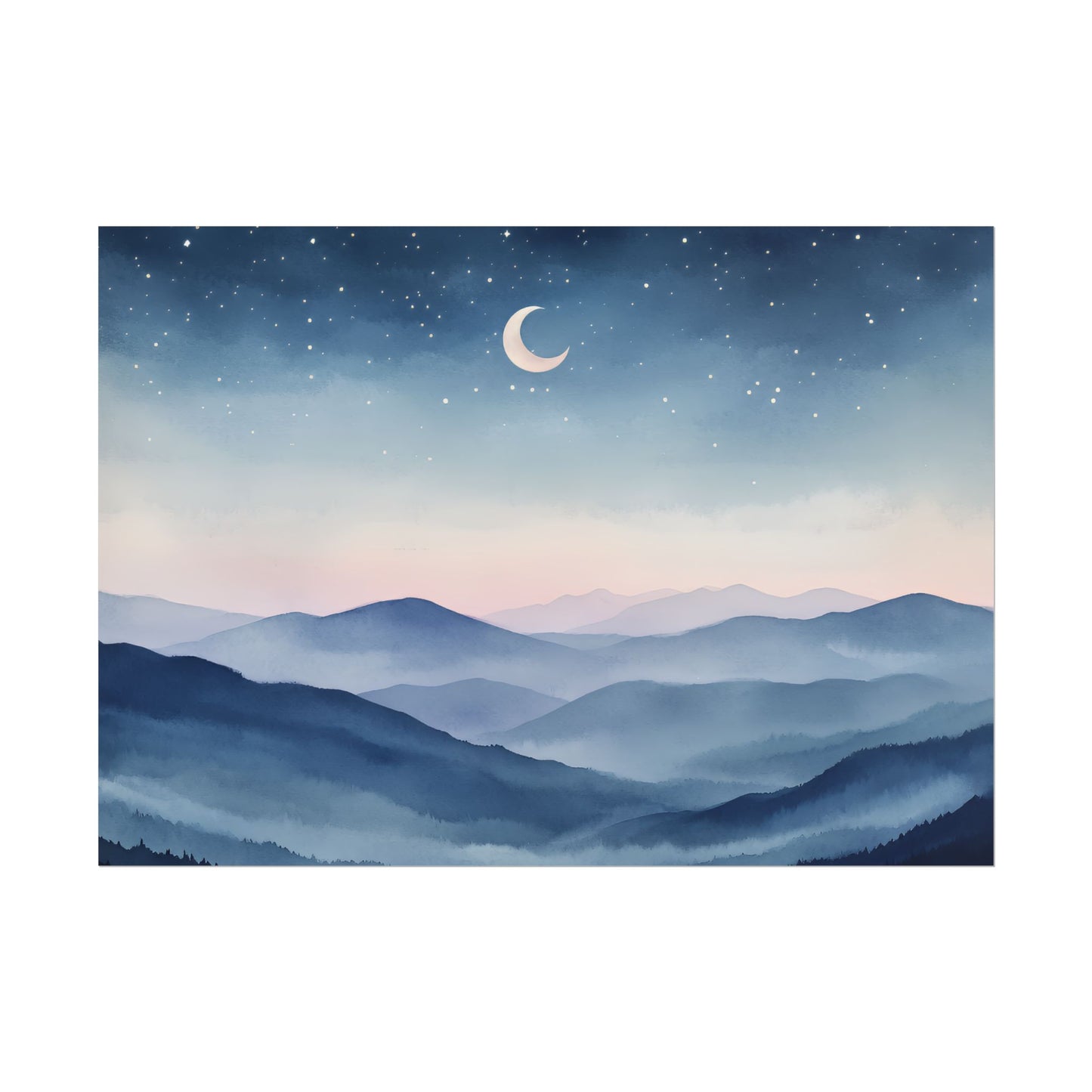 Misty Mountain Nightscape Rolled Poster