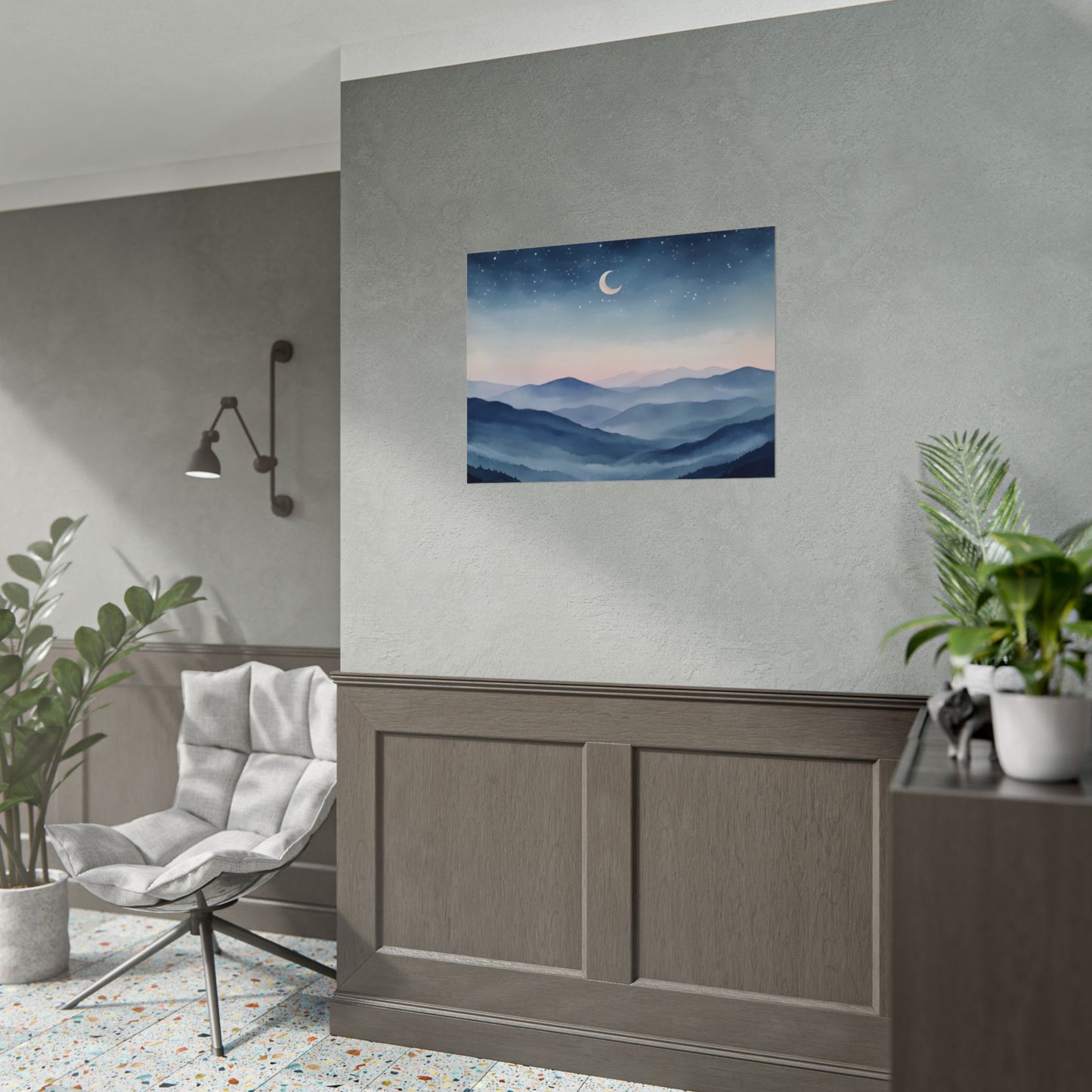 Misty Mountain Nightscape Rolled Poster