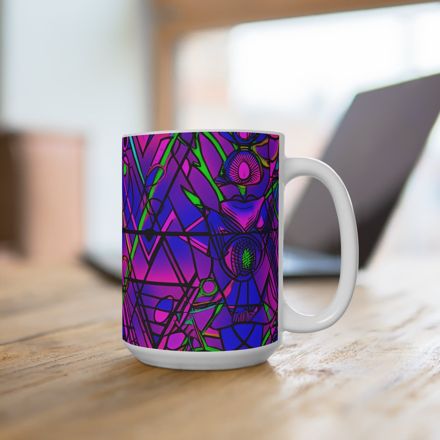 Vibrant Geometric Mug – Psychedelic Boho-Inspired Drinkware (15oz)