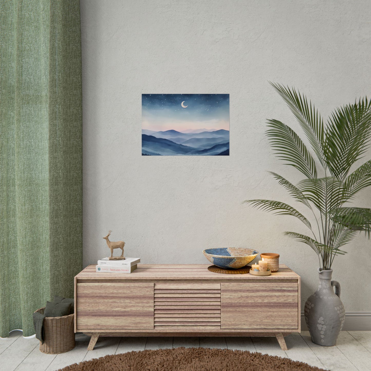 Misty Mountain Nightscape Rolled Poster