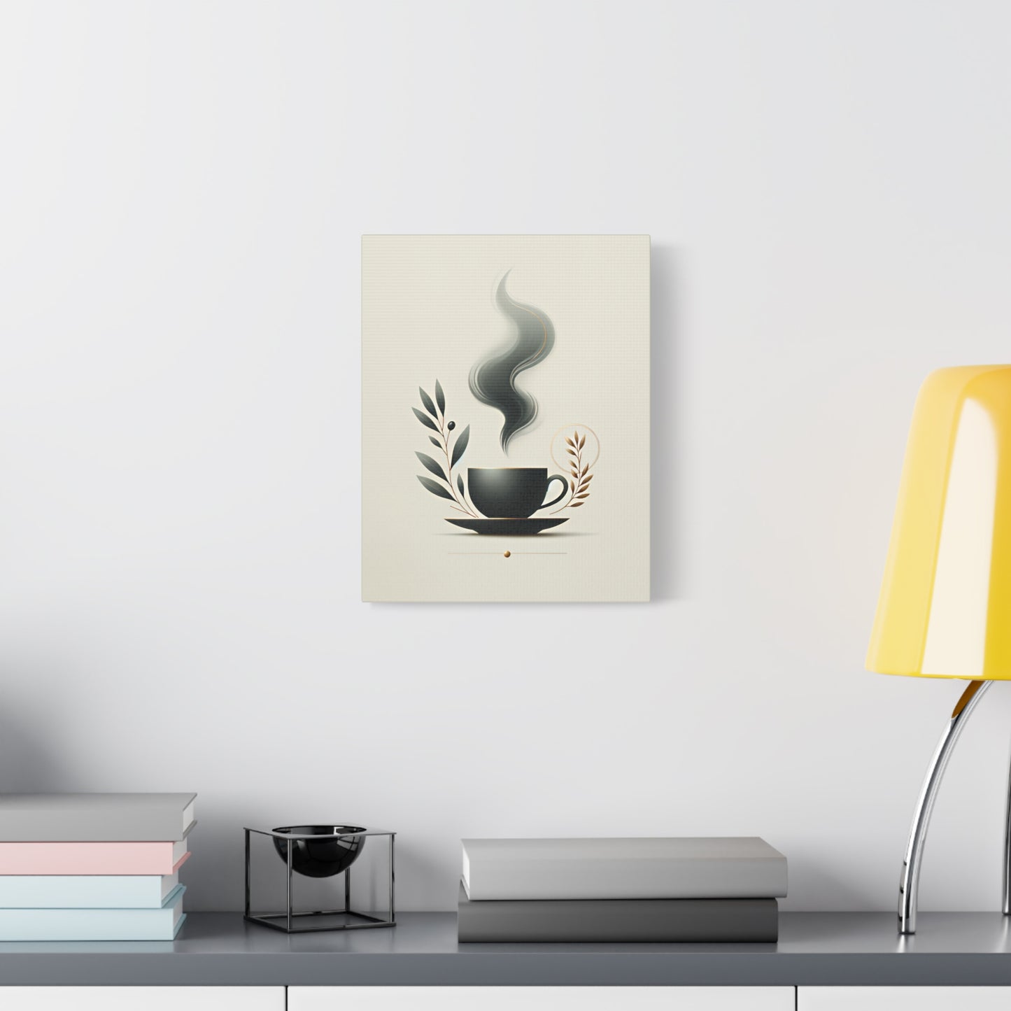 Elegant Coffee Art Canvas Print – Minimalist Wall Art for Coffee & Plant Lovers