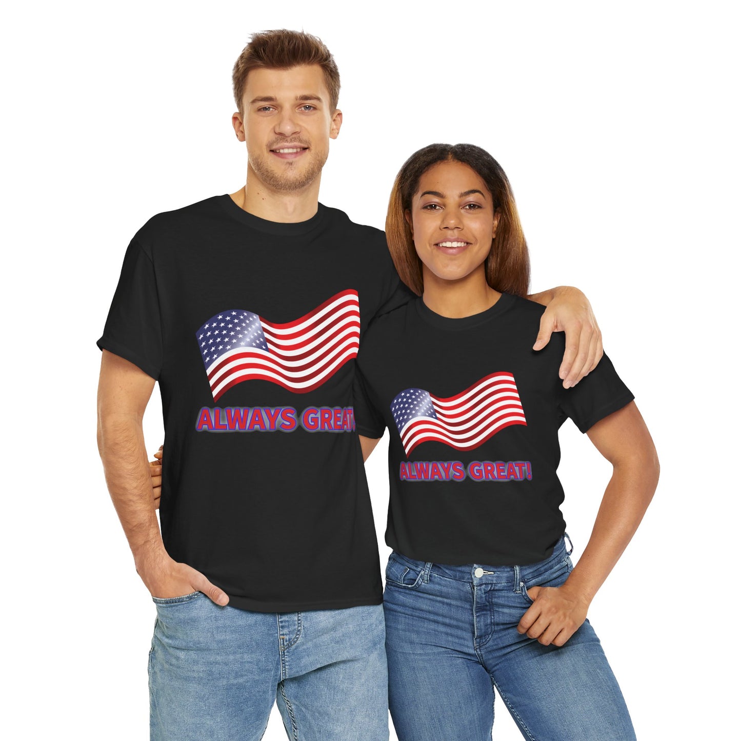 Bold American Flag T-Shirt, Always Great Unisex Heavy Cotton Tee