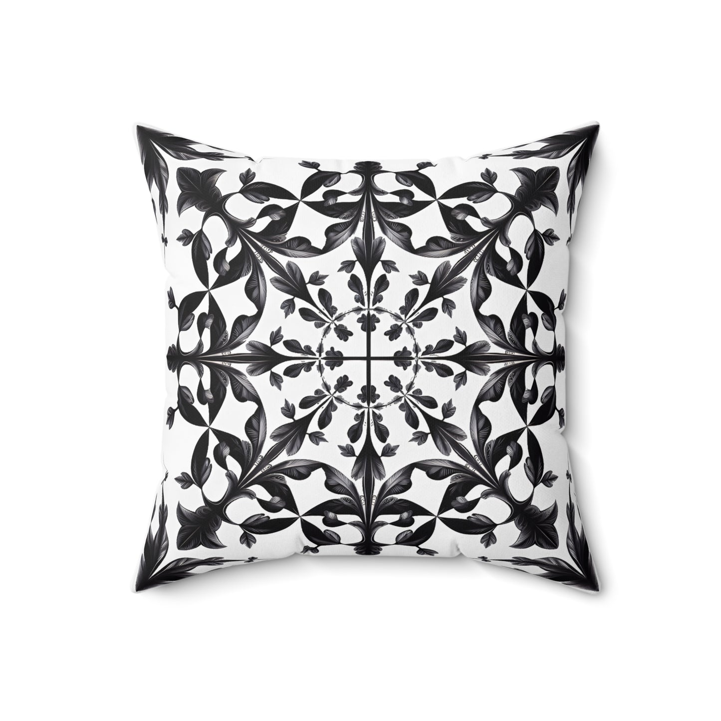 Floral Mandala Square Pillow, Intricate Botanical Design, Victorian Lace Inspired Home Decor, Black and White Throw Pillow, Elegant Throw
