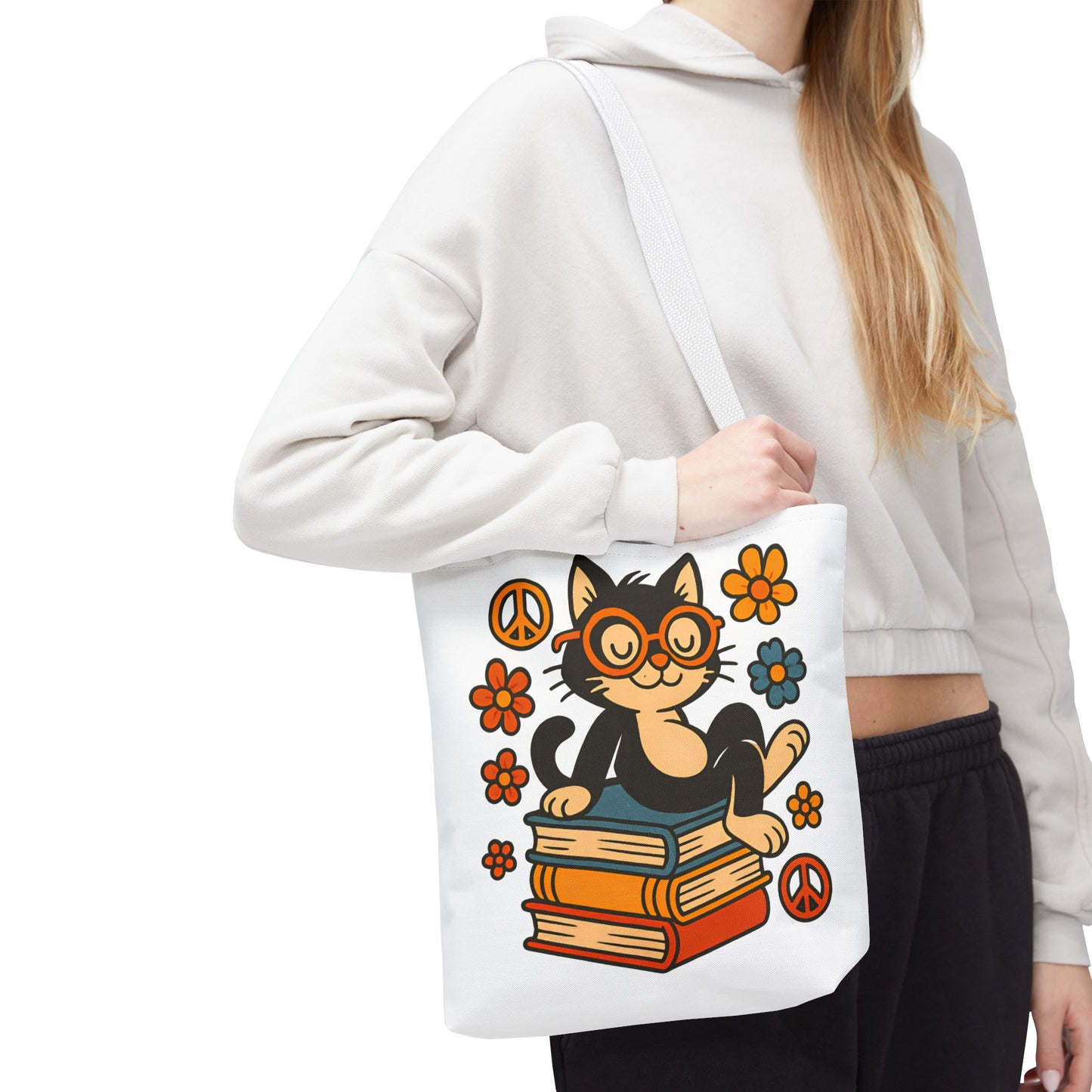 Charming Cat Tote Bag – Cute Pet Lover Gift, Floral Bookish Design, Eco-Friendly Everyday Carry