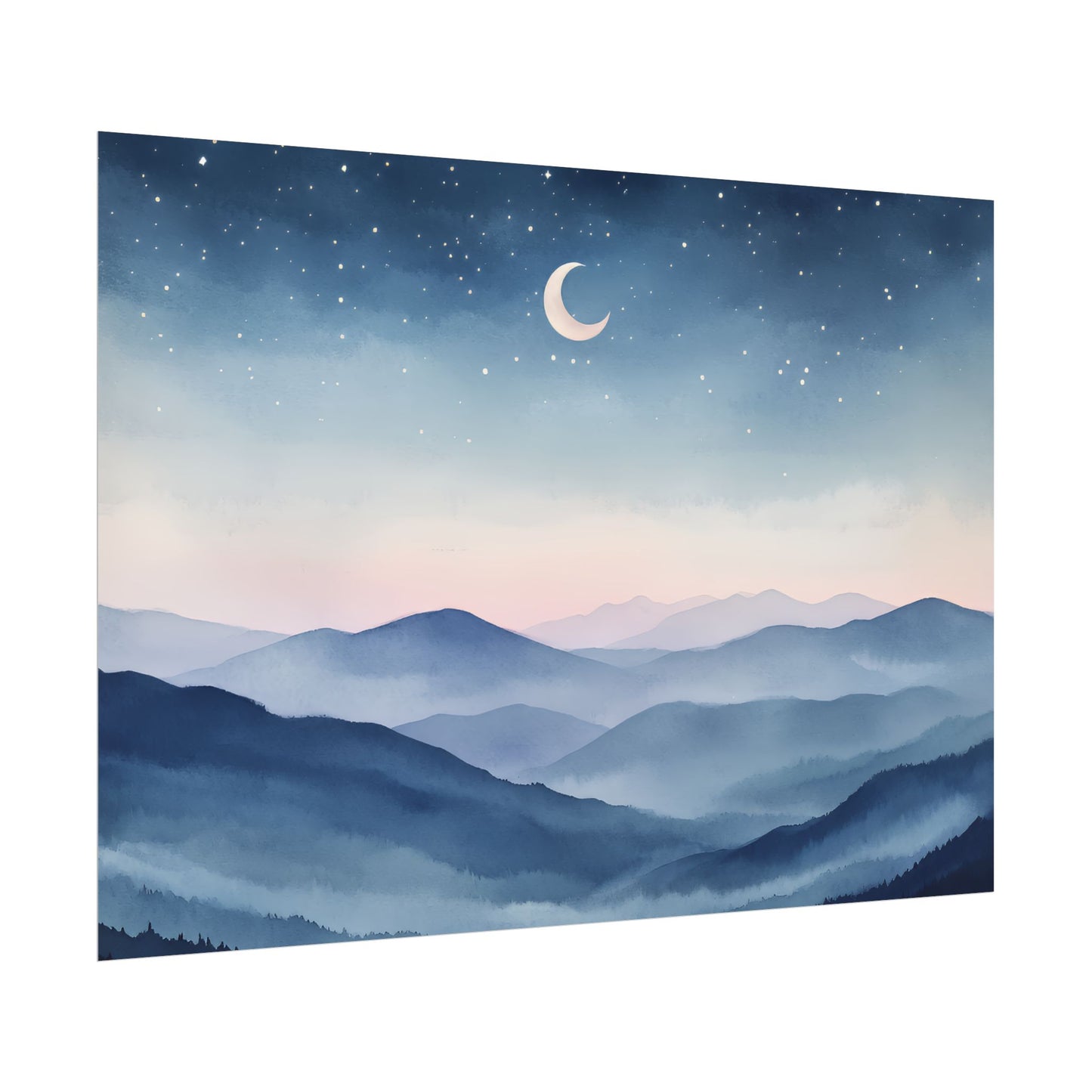 Misty Mountain Nightscape Rolled Poster