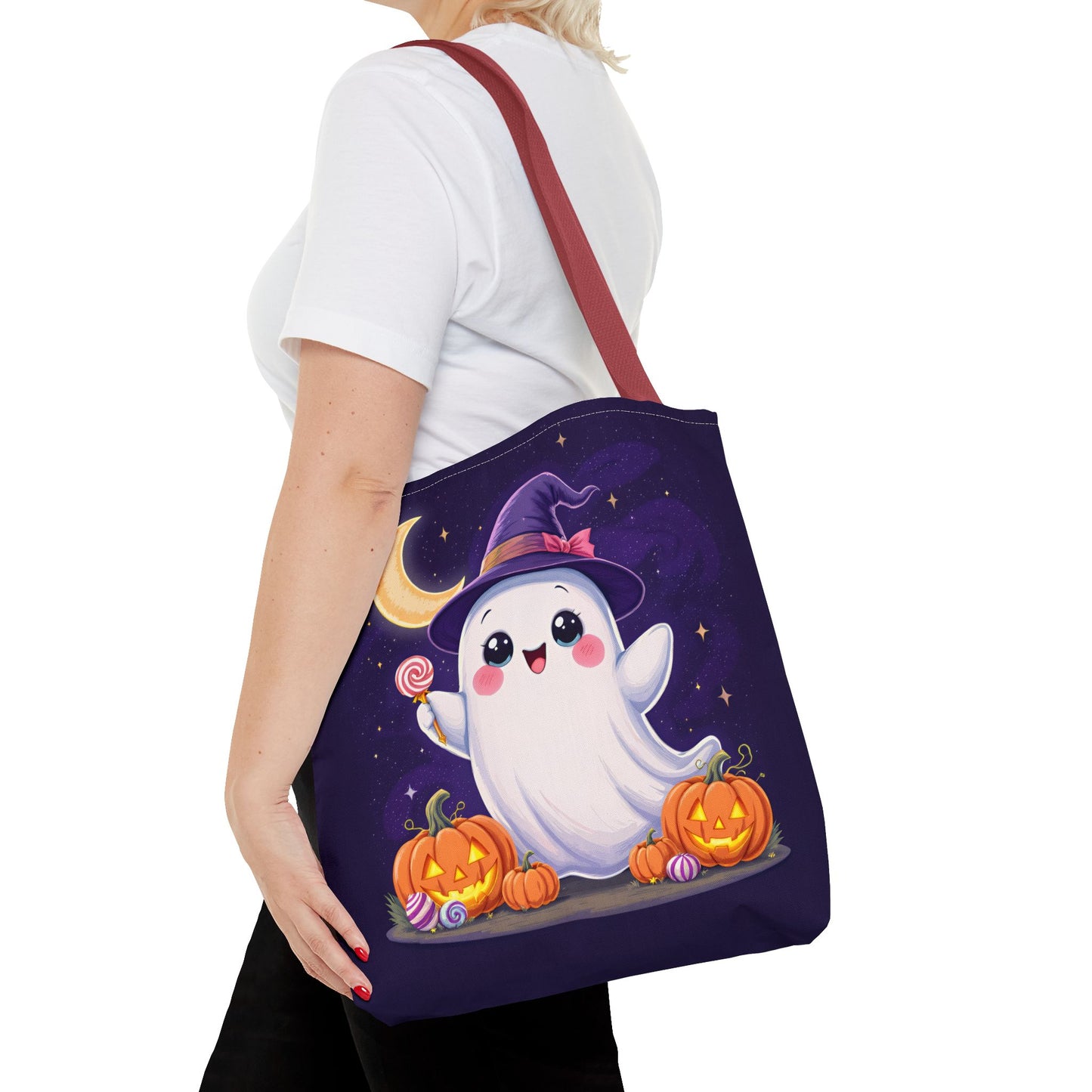 Halloween Ghost Tote Bag, Spooky Season Bag, Cute Pumpkin Bag, Trick or Treat Tote, Whimsical Ghost Shopper