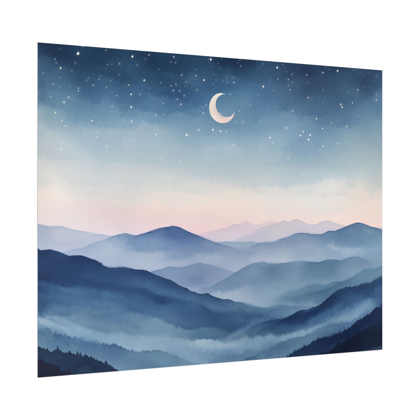 Misty Mountain Nightscape Rolled Poster