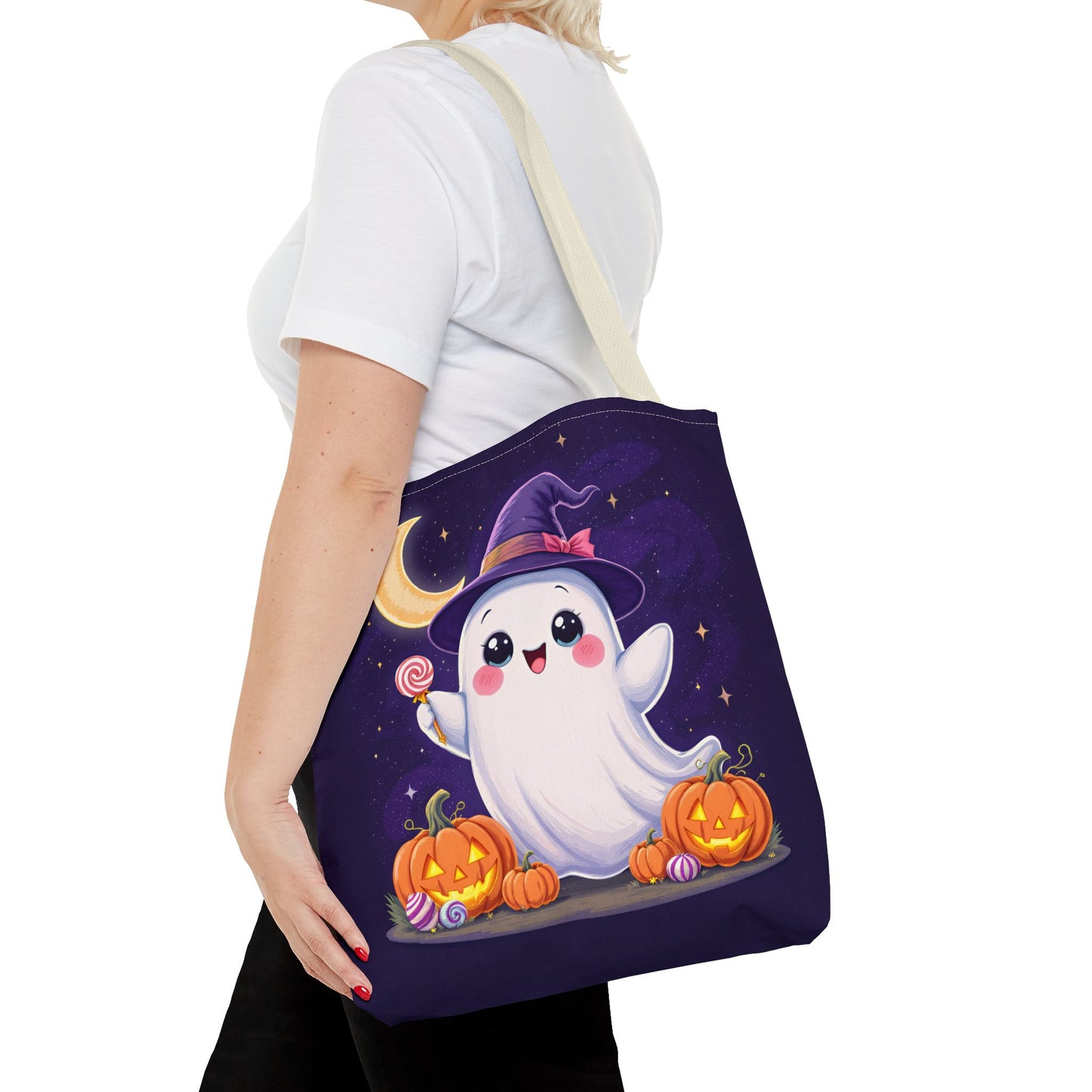Halloween Ghost Tote Bag, Spooky Season Bag, Cute Pumpkin Bag, Trick or Treat Tote, Whimsical Ghost Shopper