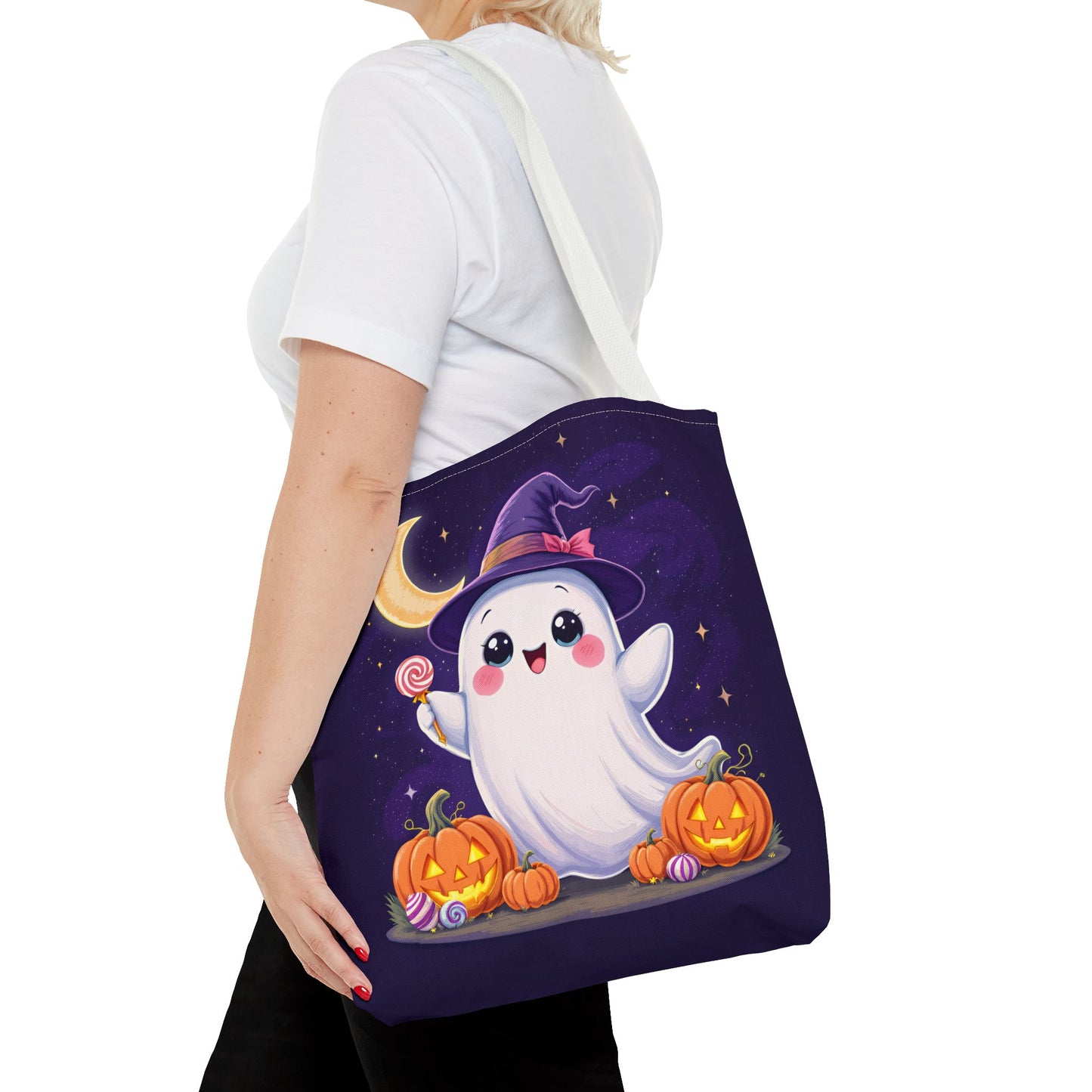 Halloween Ghost Tote Bag, Spooky Season Bag, Cute Pumpkin Bag, Trick or Treat Tote, Whimsical Ghost Shopper