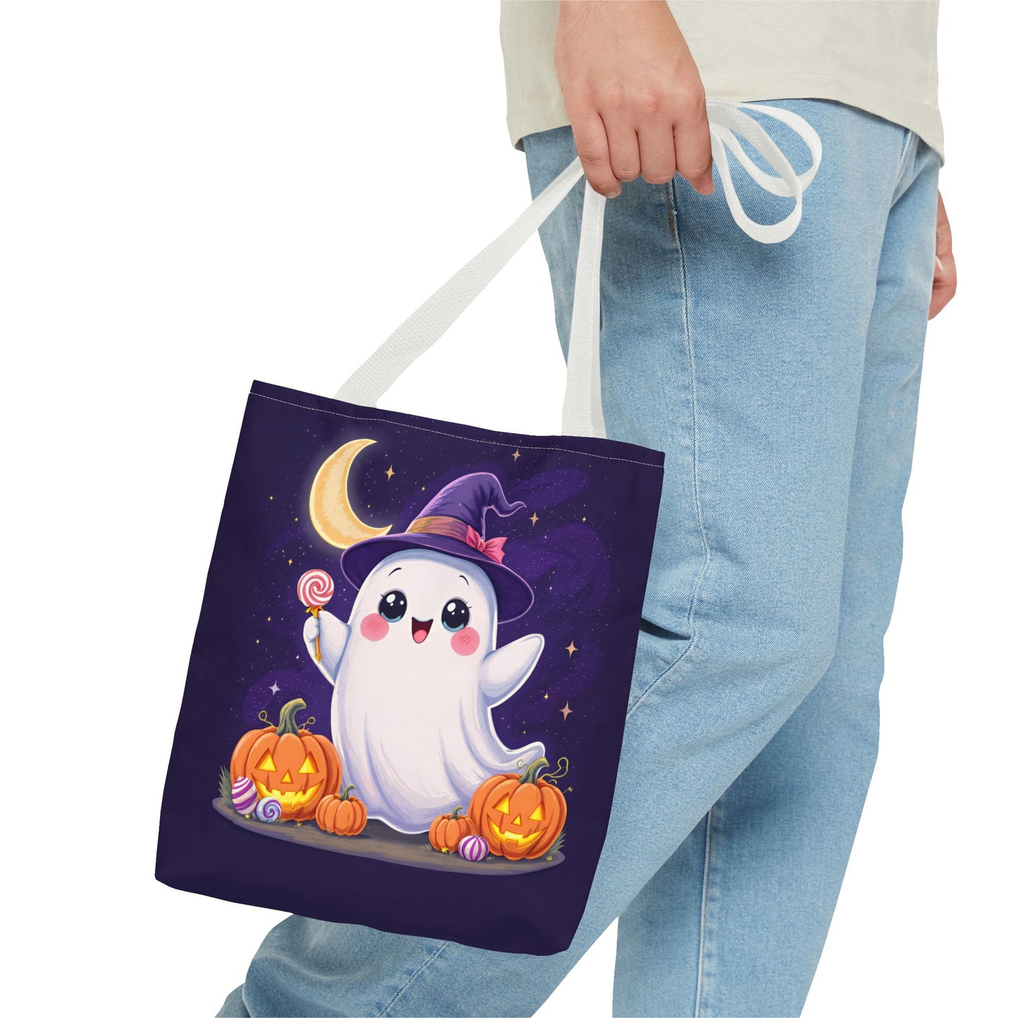 Halloween Ghost Tote Bag, Spooky Season Bag, Cute Pumpkin Bag, Trick or Treat Tote, Whimsical Ghost Shopper