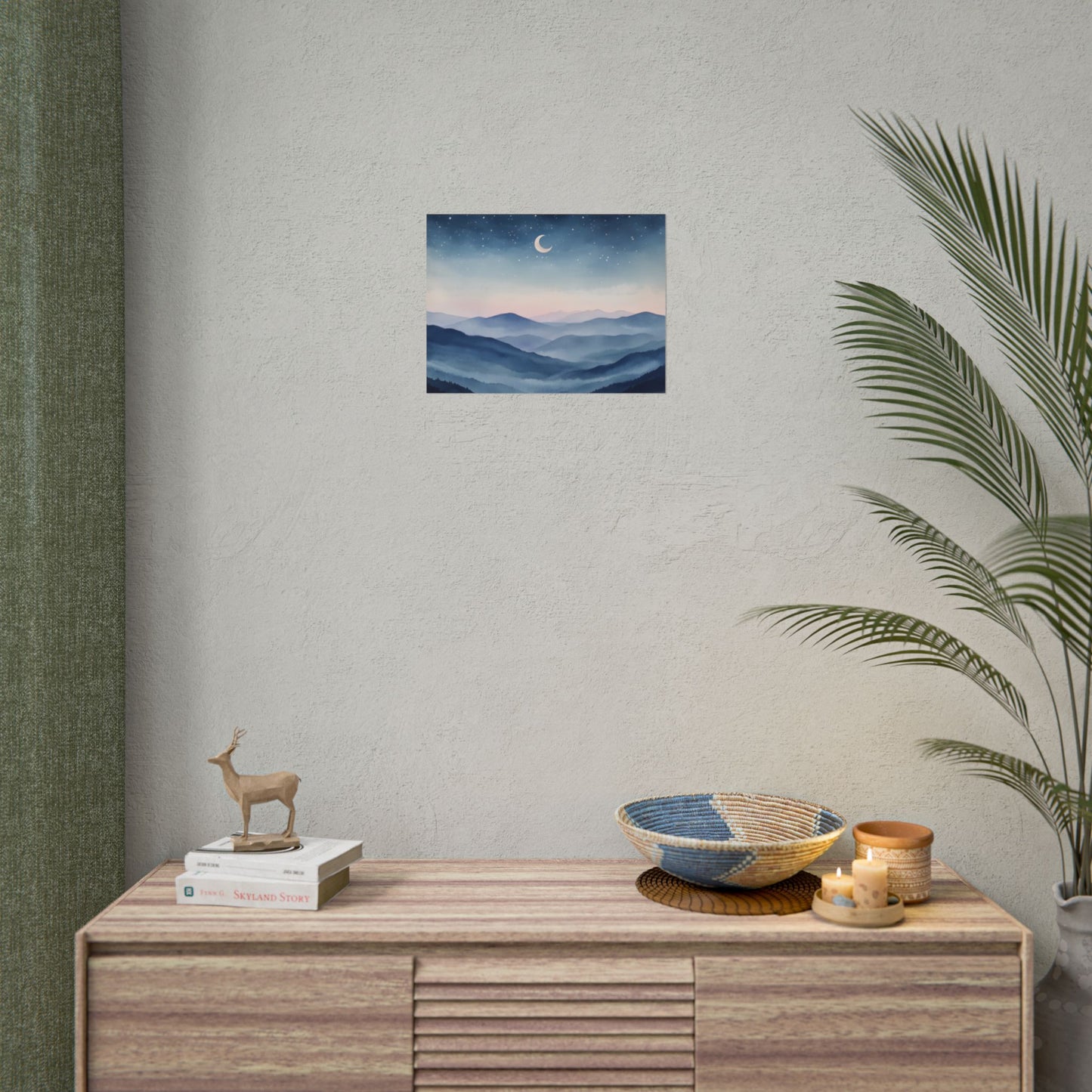 Misty Mountain Nightscape Rolled Poster