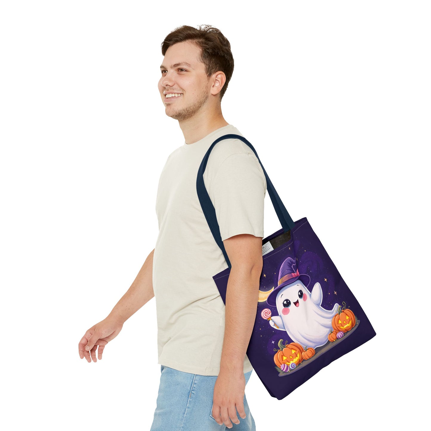 Halloween Ghost Tote Bag, Spooky Season Bag, Cute Pumpkin Bag, Trick or Treat Tote, Whimsical Ghost Shopper