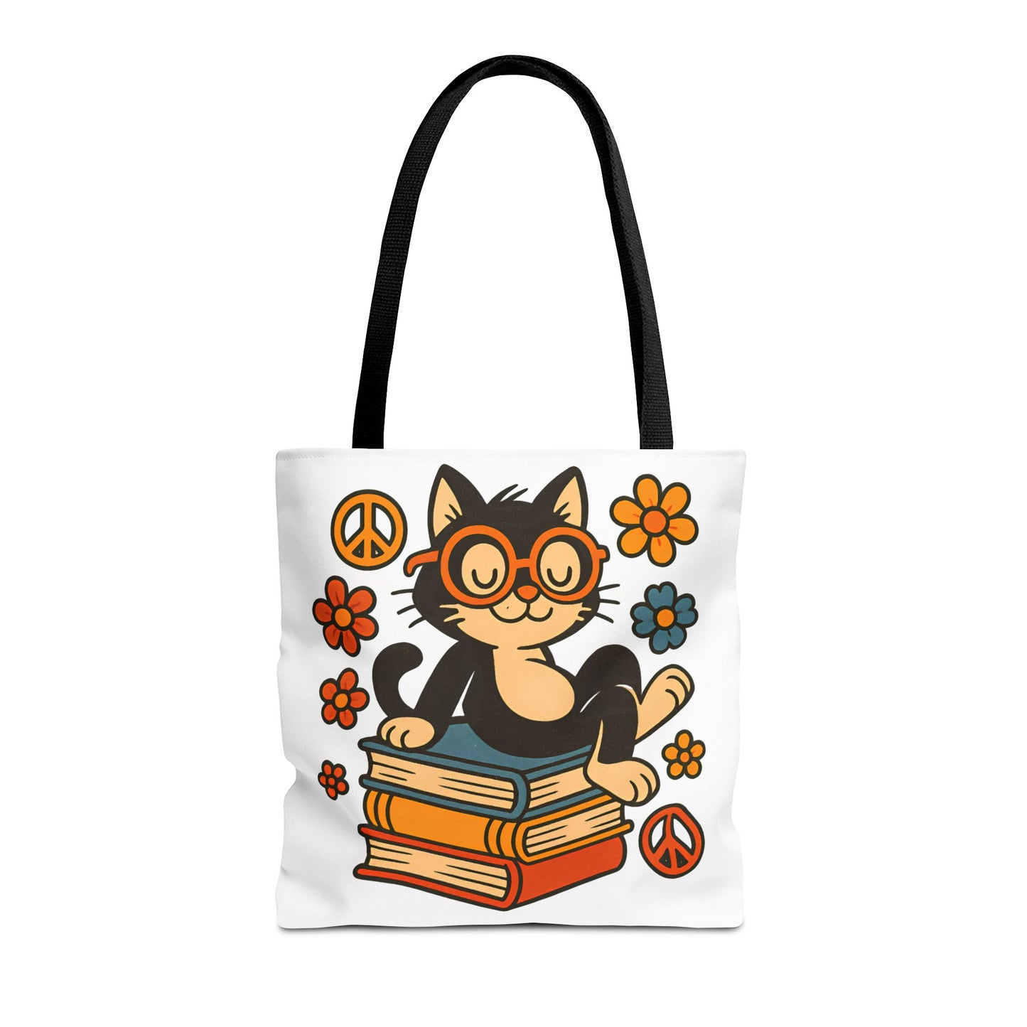 Charming Cat Tote Bag – Cute Pet Lover Gift, Floral Bookish Design, Eco-Friendly Everyday Carry