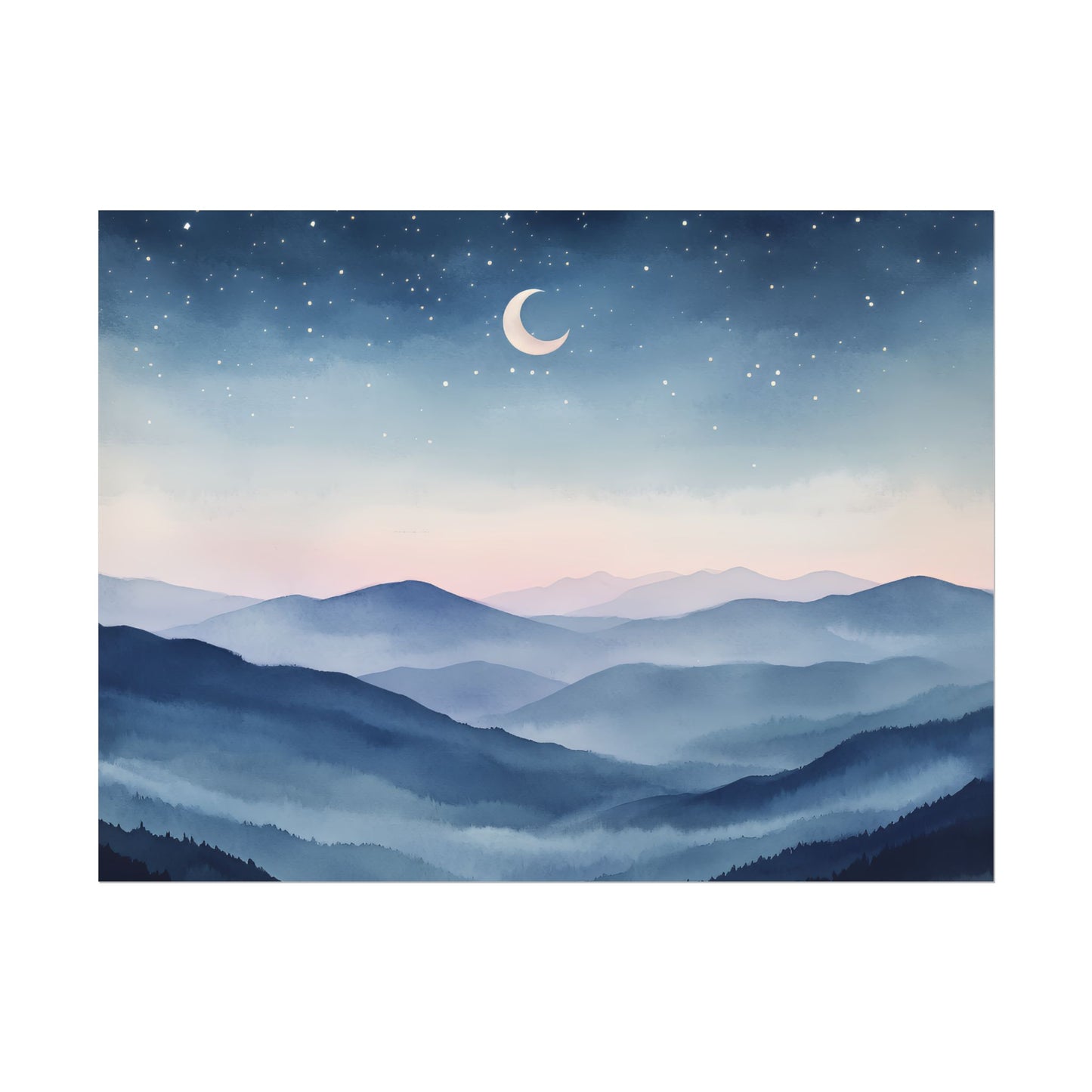 Misty Mountain Nightscape Rolled Poster