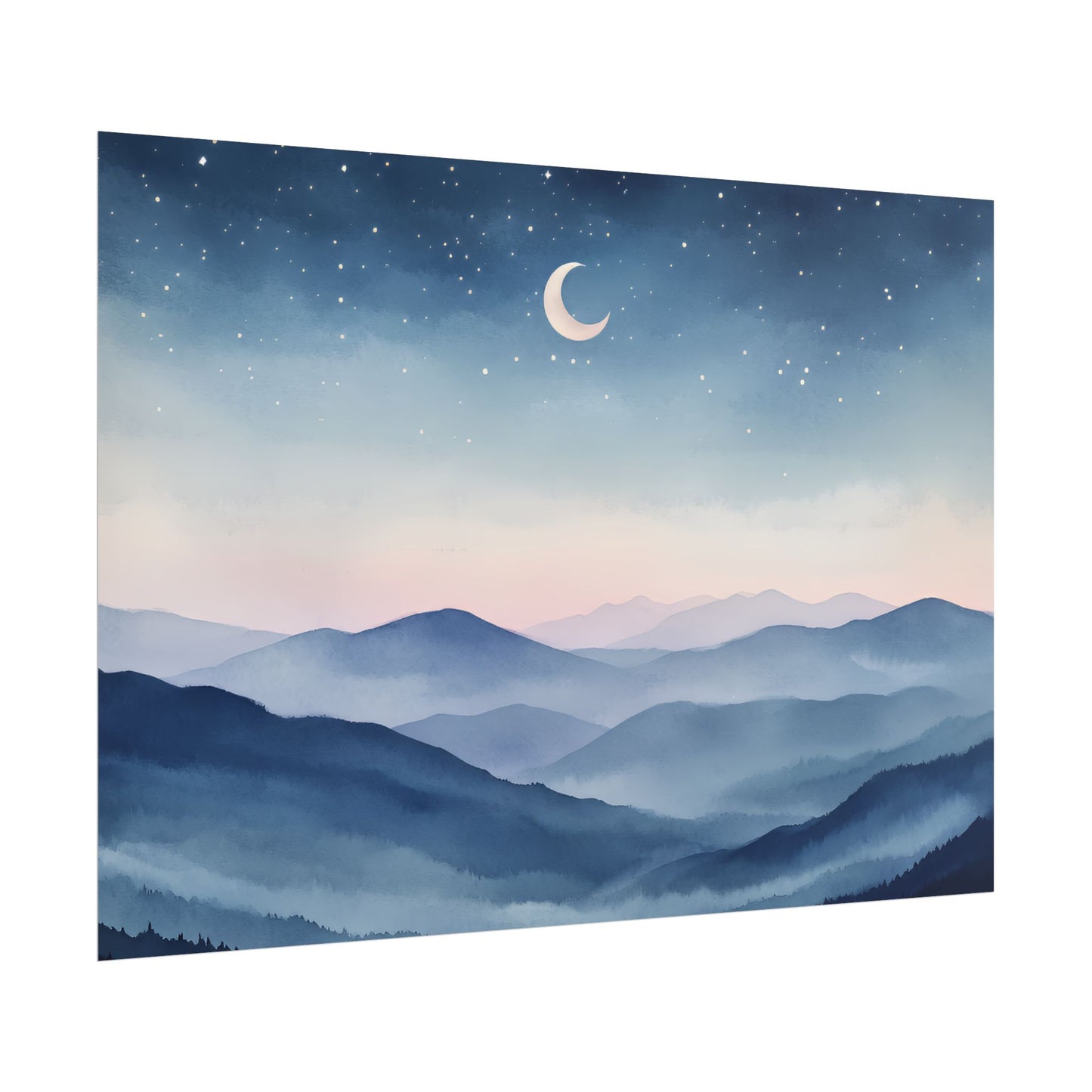 Misty Mountain Nightscape Rolled Poster