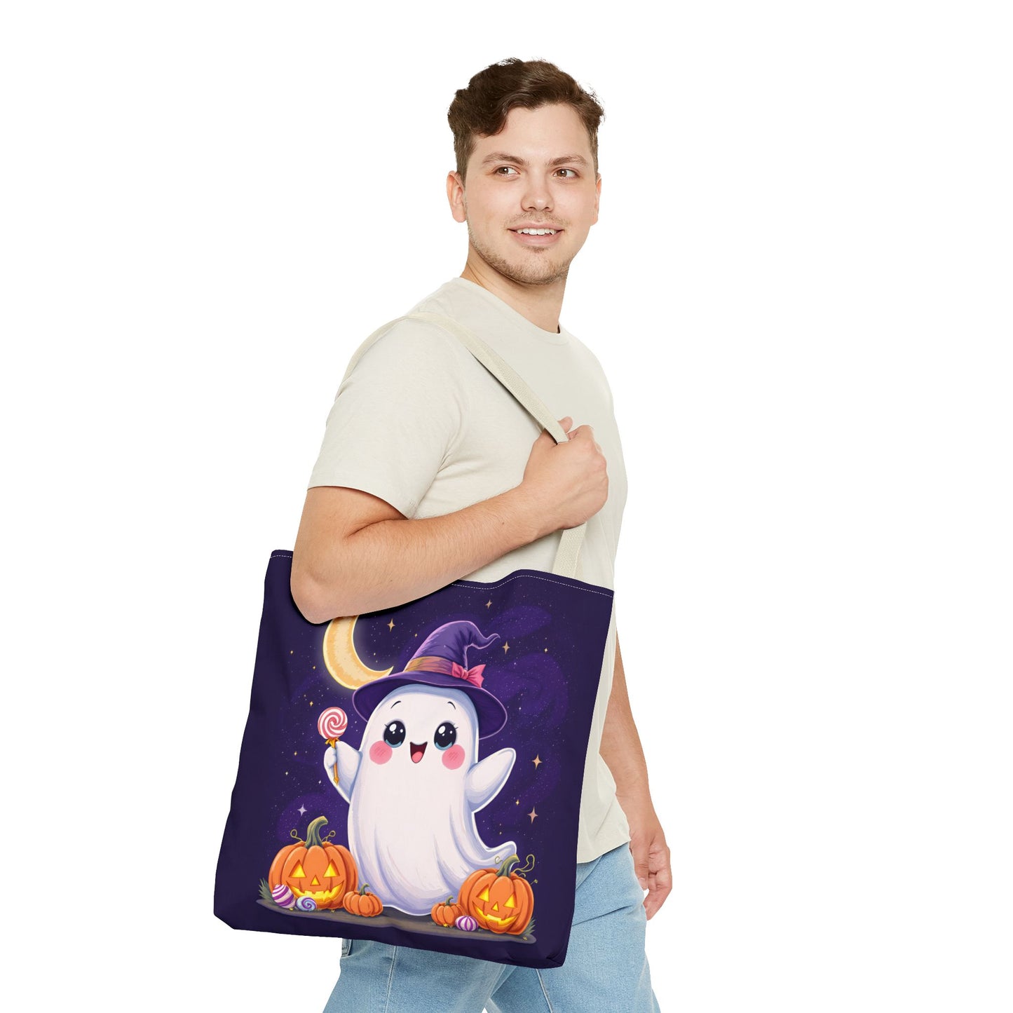 Halloween Ghost Tote Bag, Spooky Season Bag, Cute Pumpkin Bag, Trick or Treat Tote, Whimsical Ghost Shopper