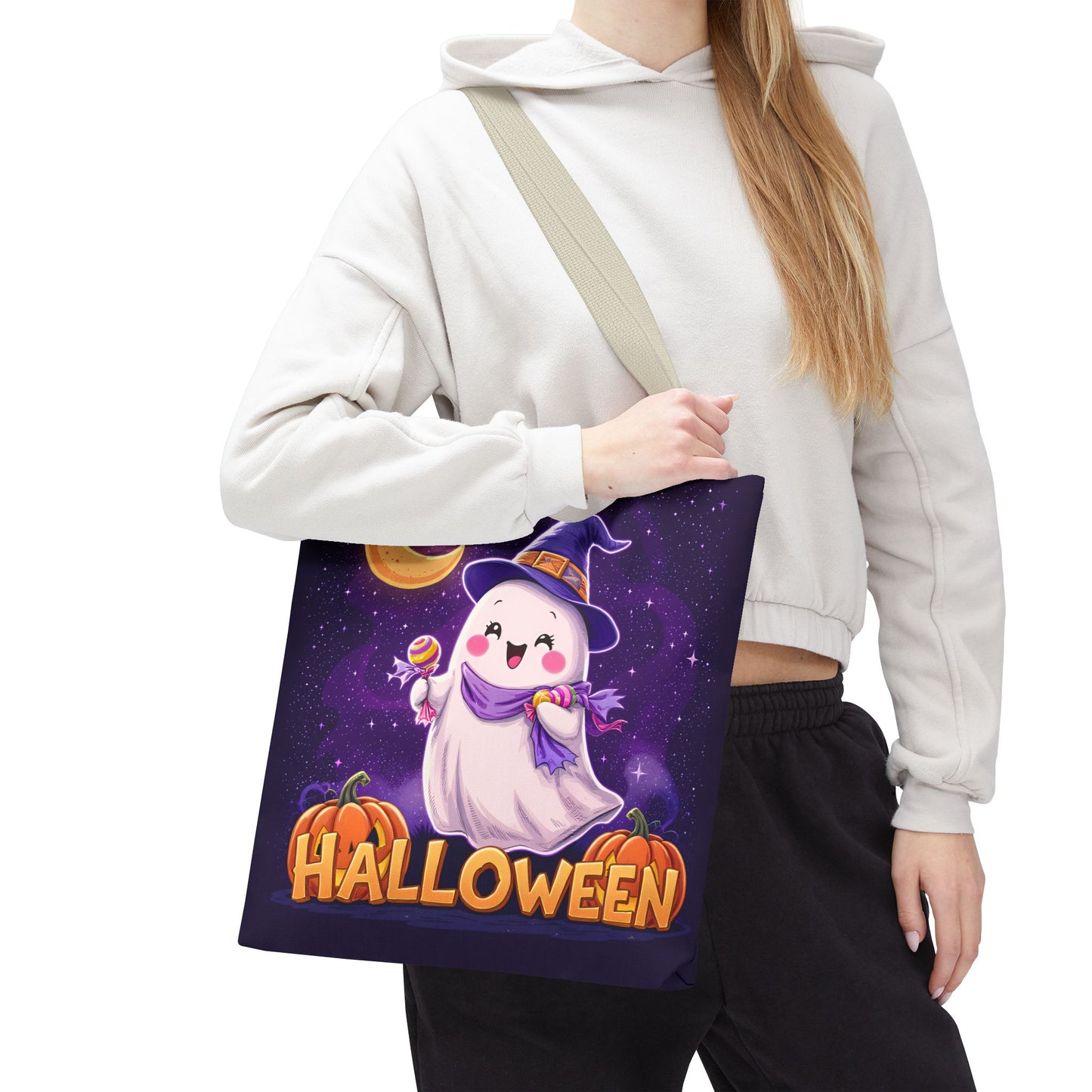 Halloween Ghost Tote Bag, Cute Halloween Bag, Trick or Treat Tote, Spooky Season Accessory, Pumpkin Spice Tote, Gift for Halloween Lovers