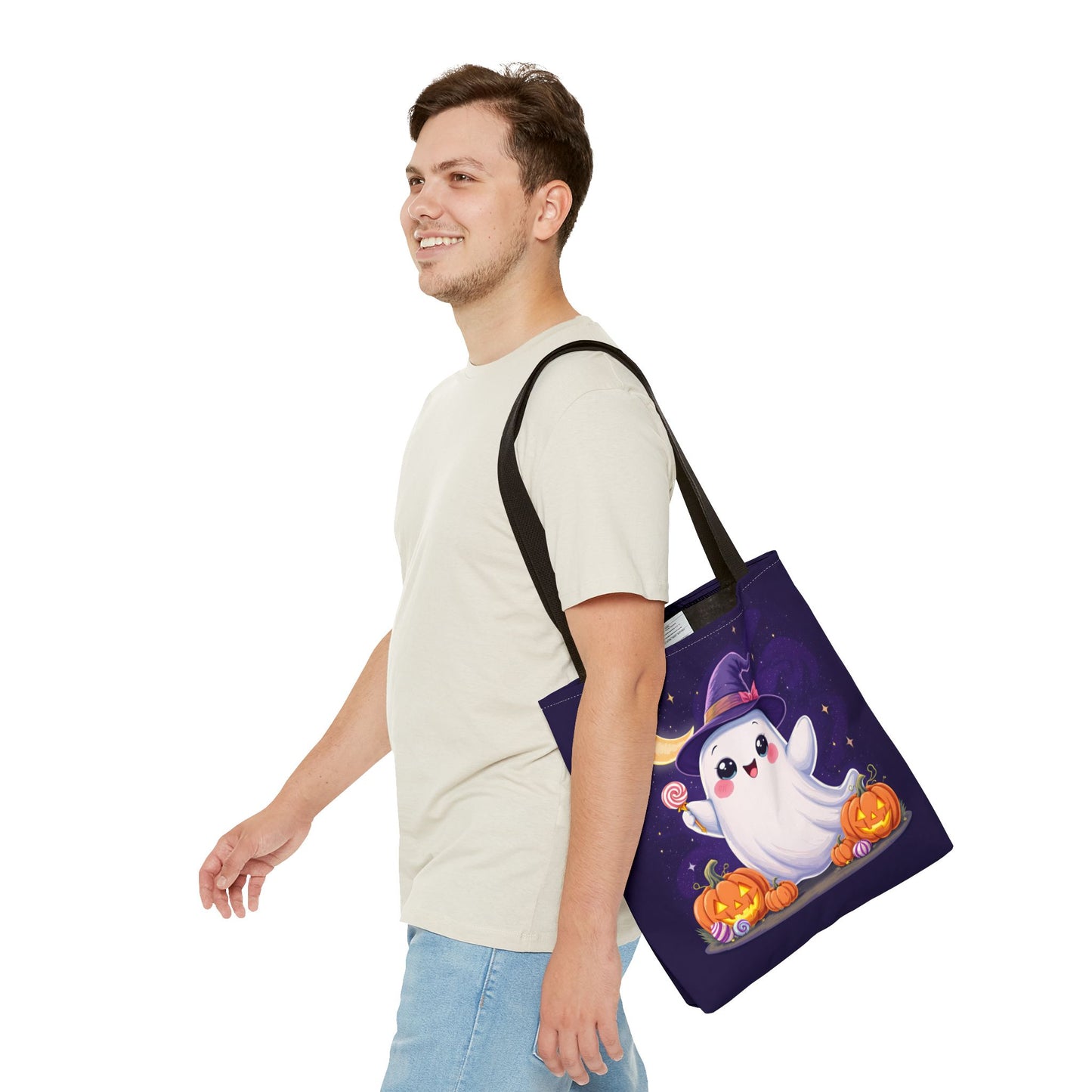 Halloween Ghost Tote Bag, Spooky Season Bag, Cute Pumpkin Bag, Trick or Treat Tote, Whimsical Ghost Shopper