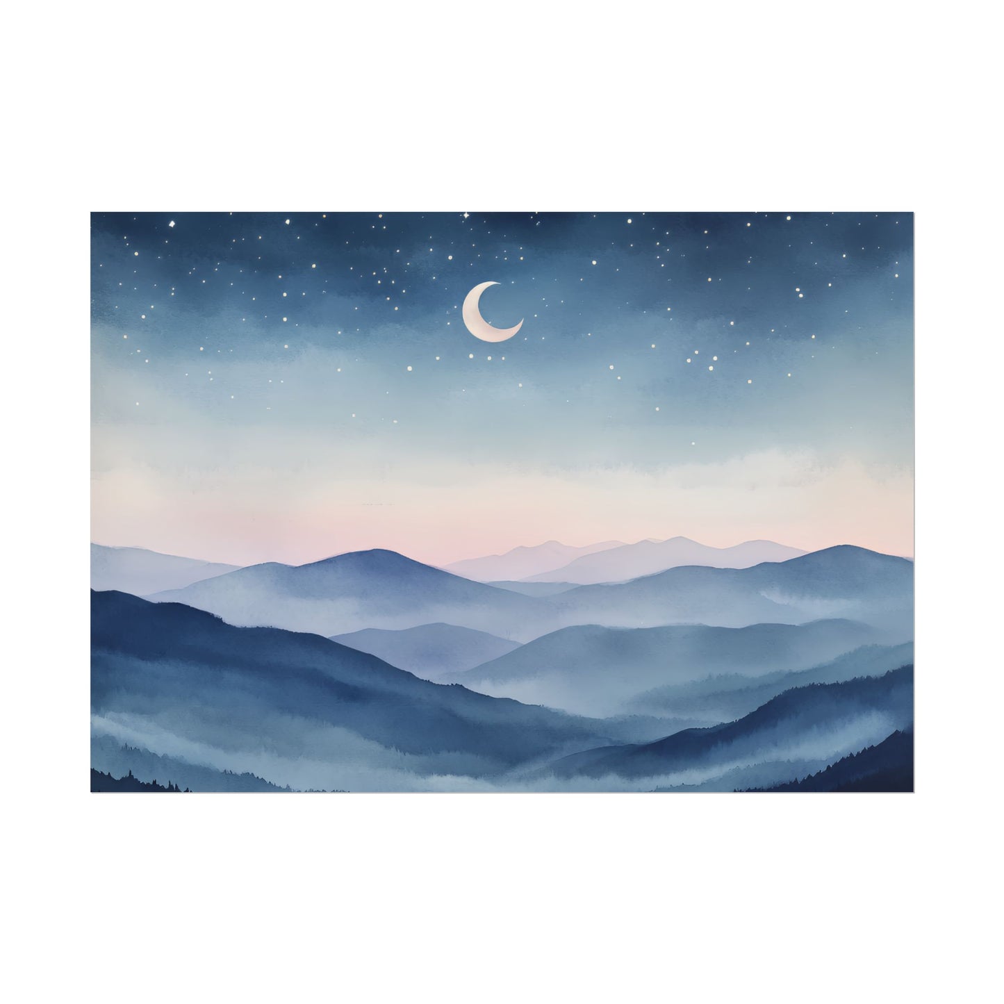 Misty Mountain Nightscape Rolled Poster