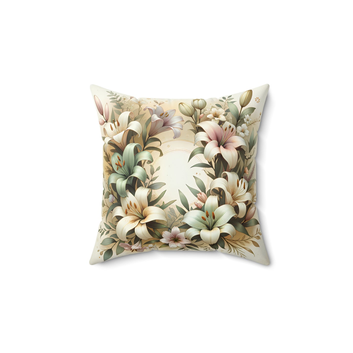 Christian Floral Throw Pillow – Easter Lily Wreath | Spring Home Decor | Faith-Based Gift (4 Sizes)