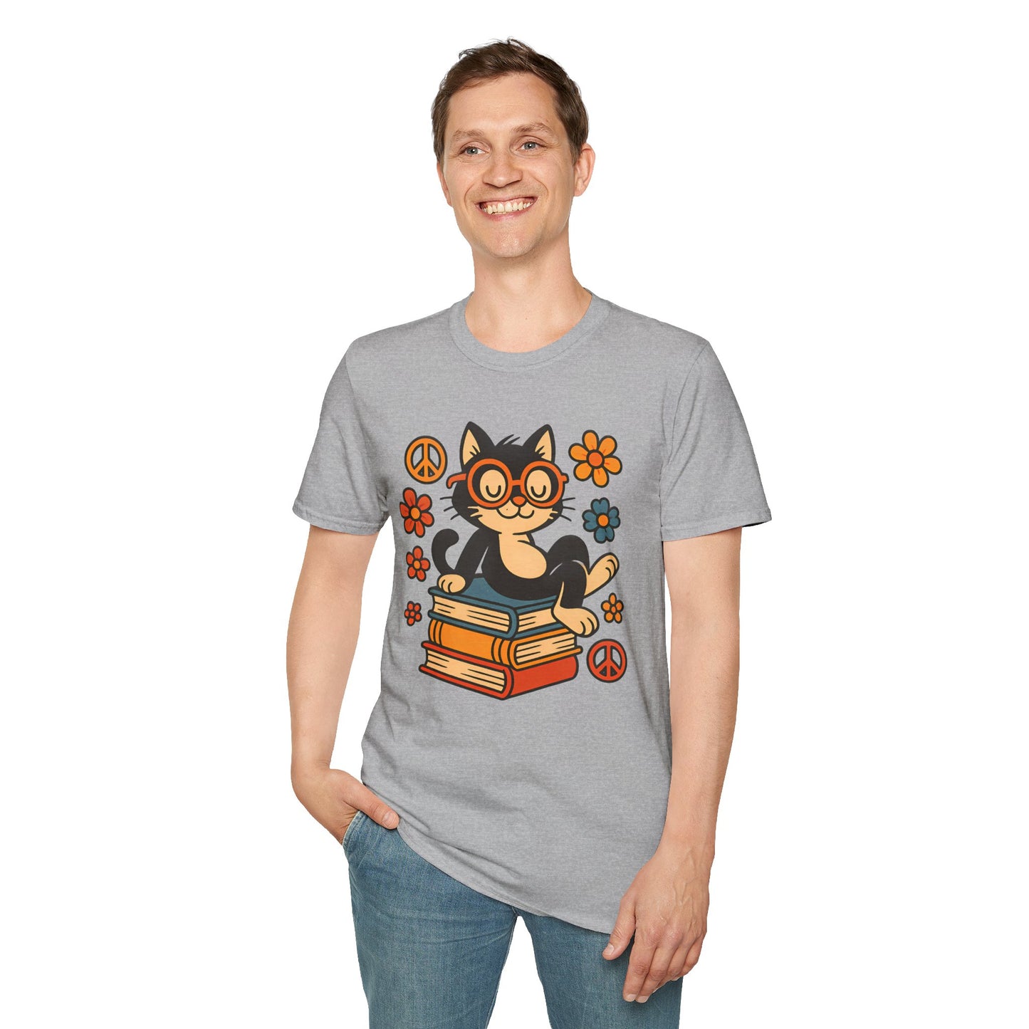 Cute Cat Reading T-Shirt – Vintage-Inspired Tee for Bookworms, Cat Lovers & Peaceful Souls