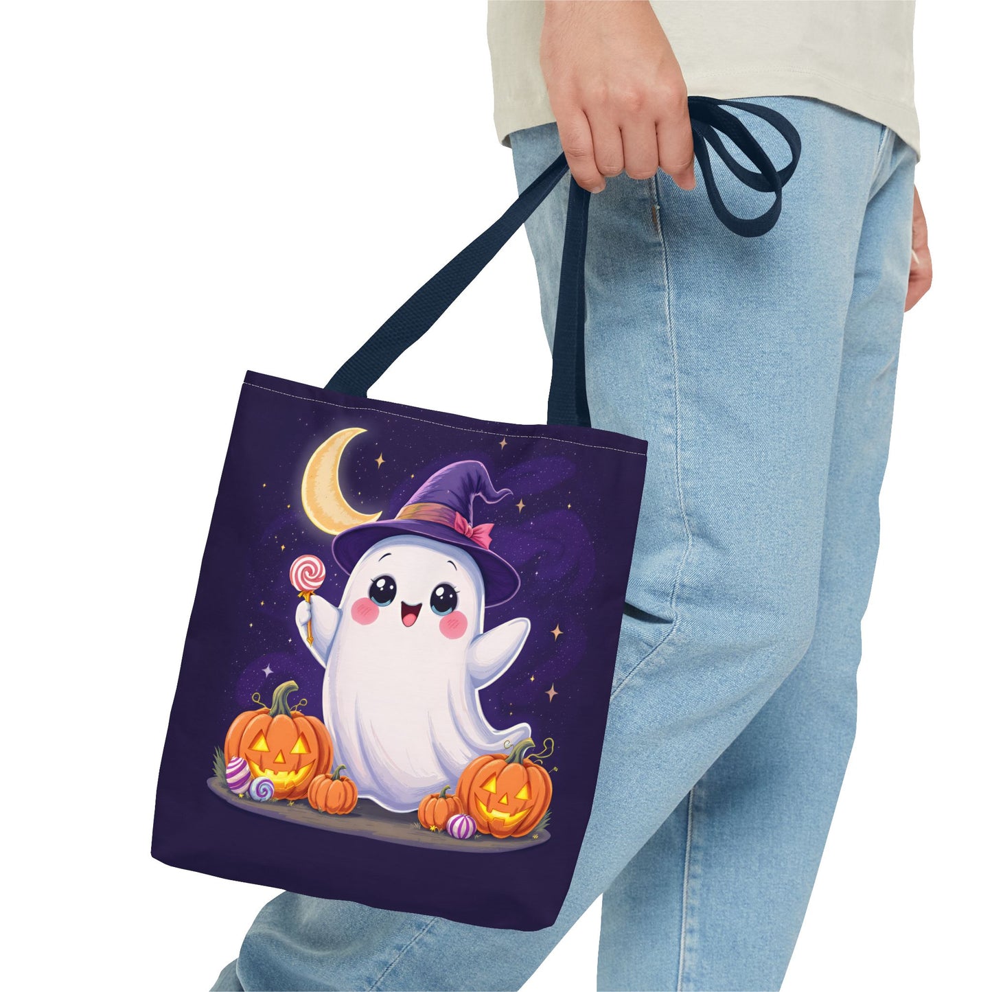 Halloween Ghost Tote Bag, Spooky Season Bag, Cute Pumpkin Bag, Trick or Treat Tote, Whimsical Ghost Shopper