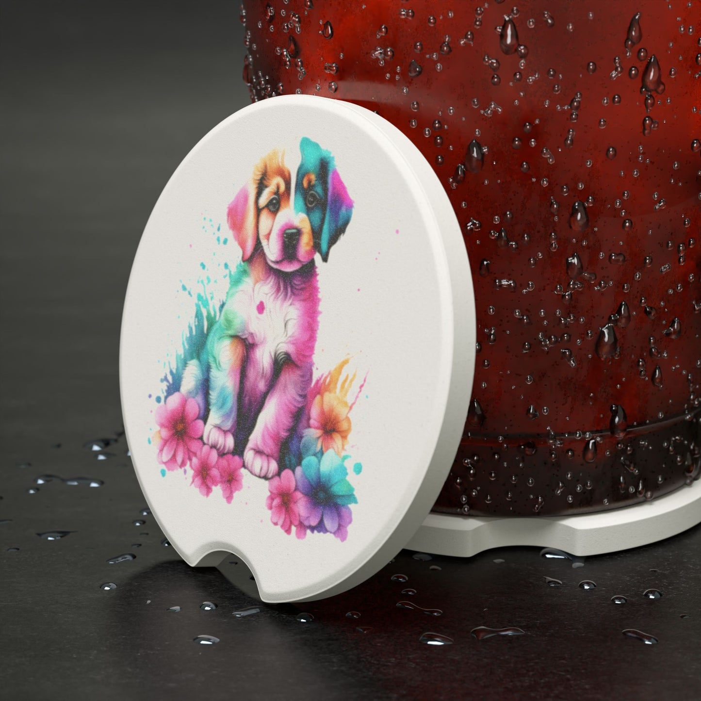 Colorful Dog Soapstone Car Coaster, Pet Lover Gift, Car Accessories, Cute Dog Design, Custom Coasters for Travel