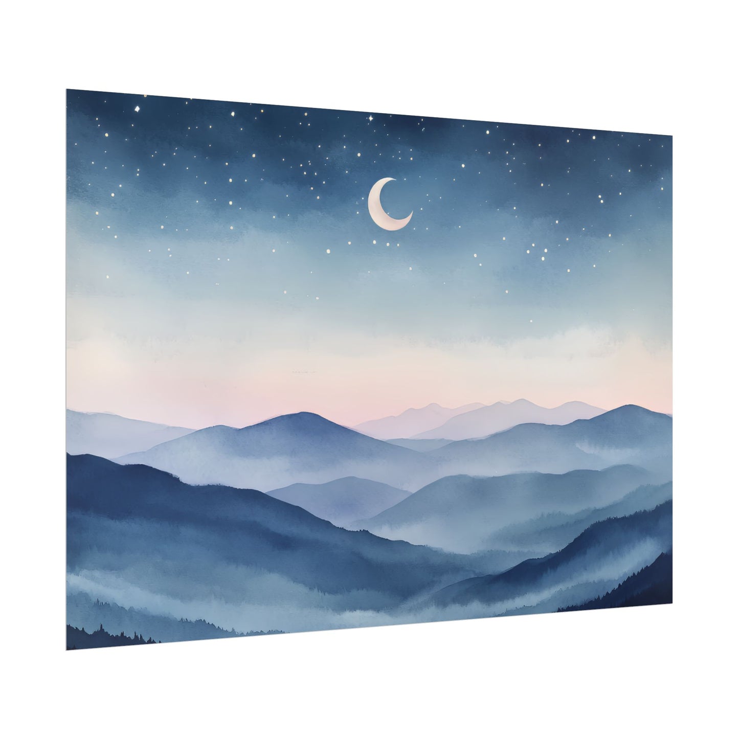 Misty Mountain Nightscape Rolled Poster
