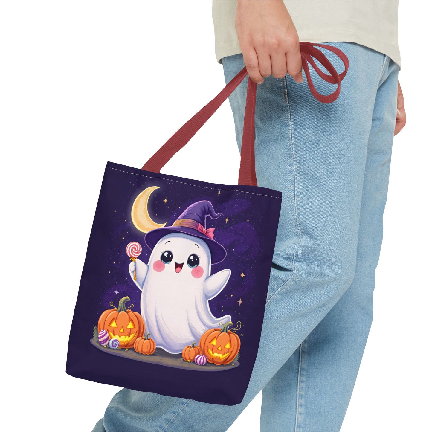 Halloween Ghost Tote Bag, Spooky Season Bag, Cute Pumpkin Bag, Trick or Treat Tote, Whimsical Ghost Shopper