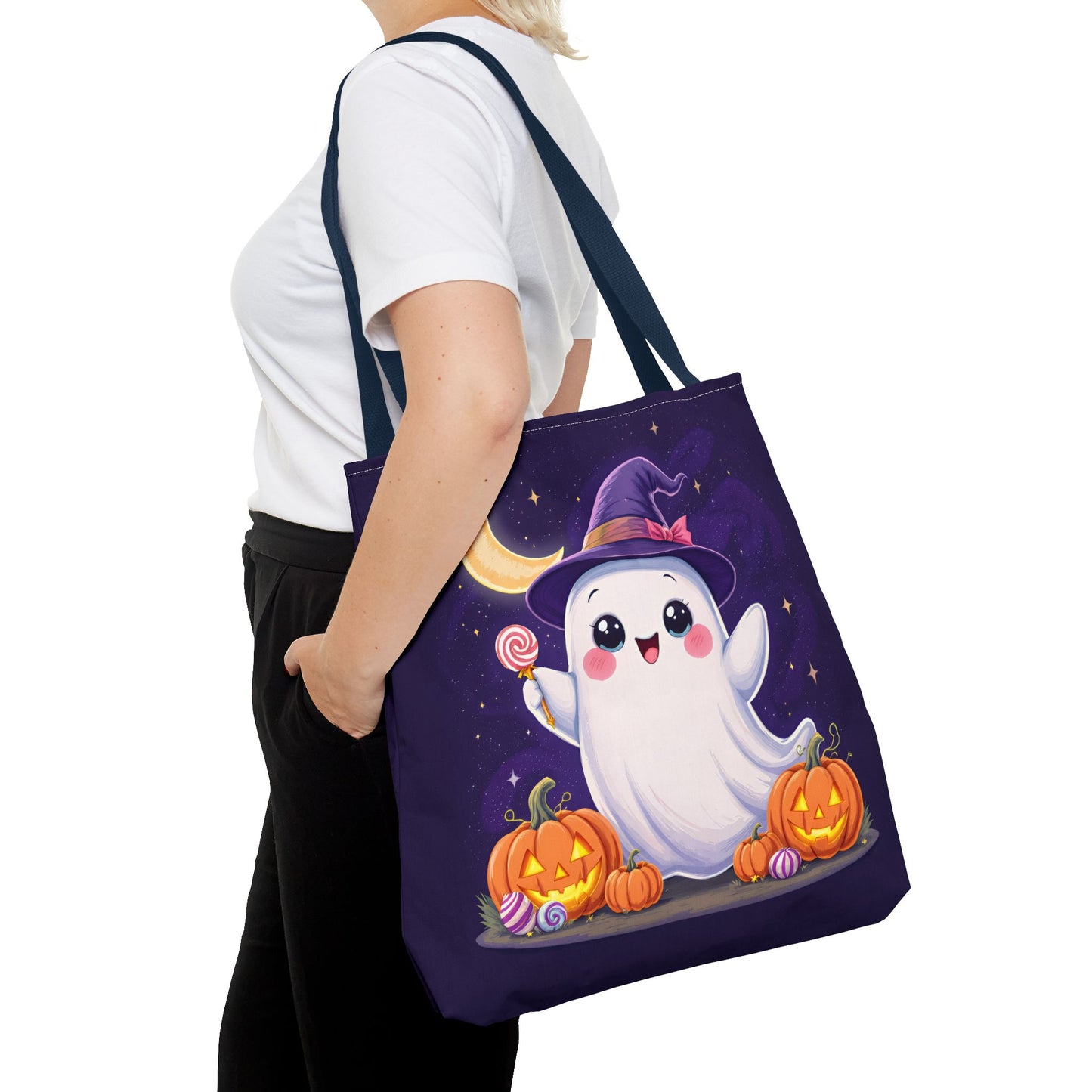 Halloween Ghost Tote Bag, Spooky Season Bag, Cute Pumpkin Bag, Trick or Treat Tote, Whimsical Ghost Shopper