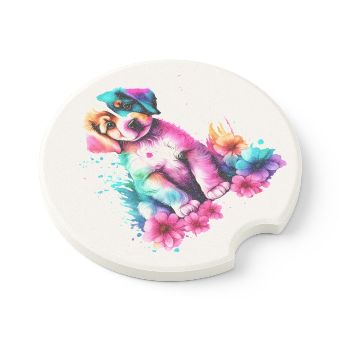 Colorful Dog Soapstone Car Coaster, Pet Lover Gift, Car Accessories, Cute Dog Design, Custom Coasters for Travel