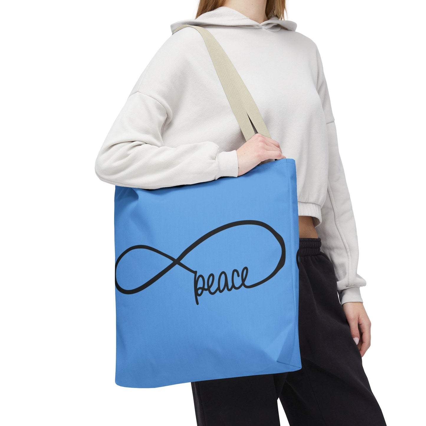 Blue Peace Infinity Tote Bag – Inspirational Double-Sided Print in 3 Sizes