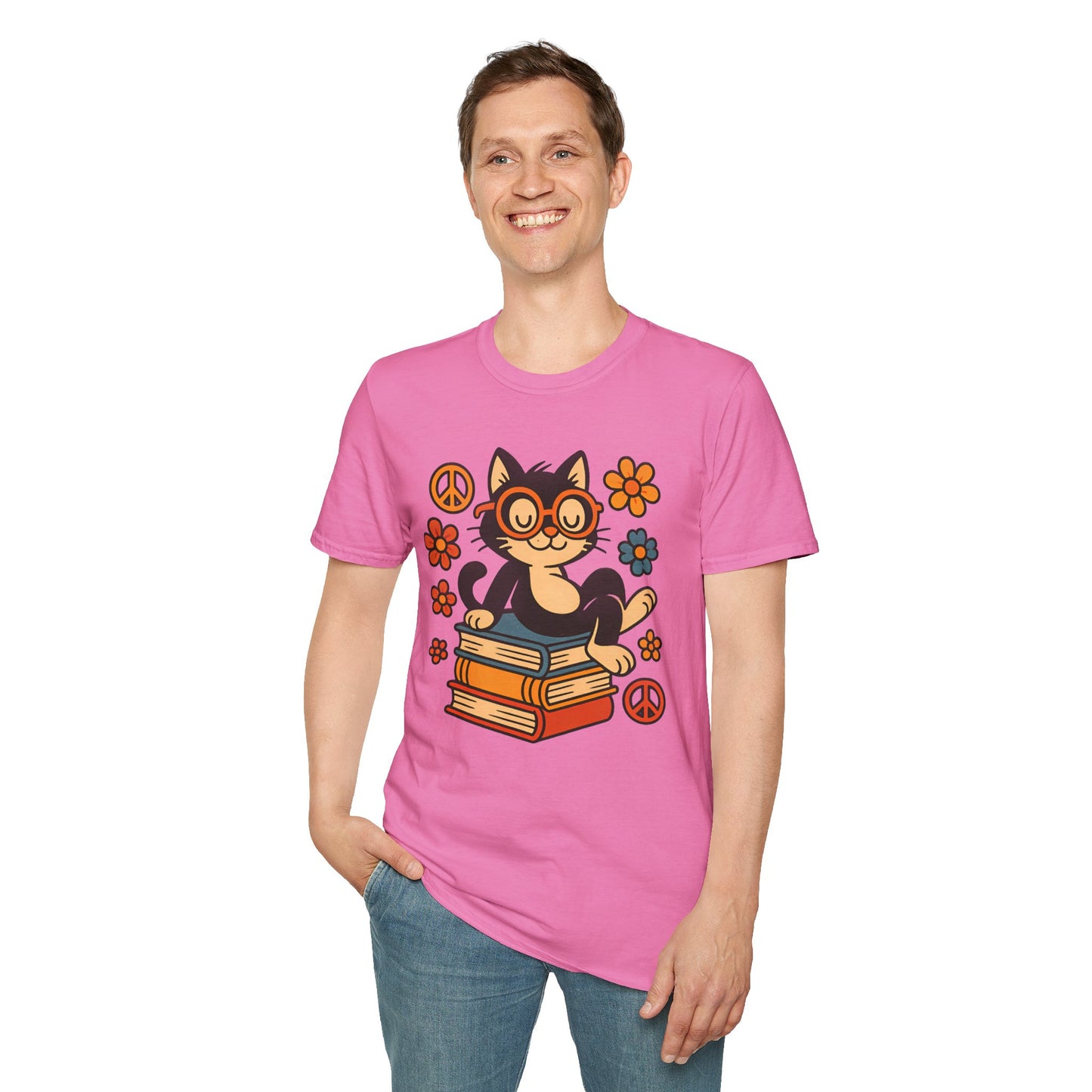 Cute Cat Reading T-Shirt – Vintage-Inspired Tee for Bookworms, Cat Lovers & Peaceful Souls