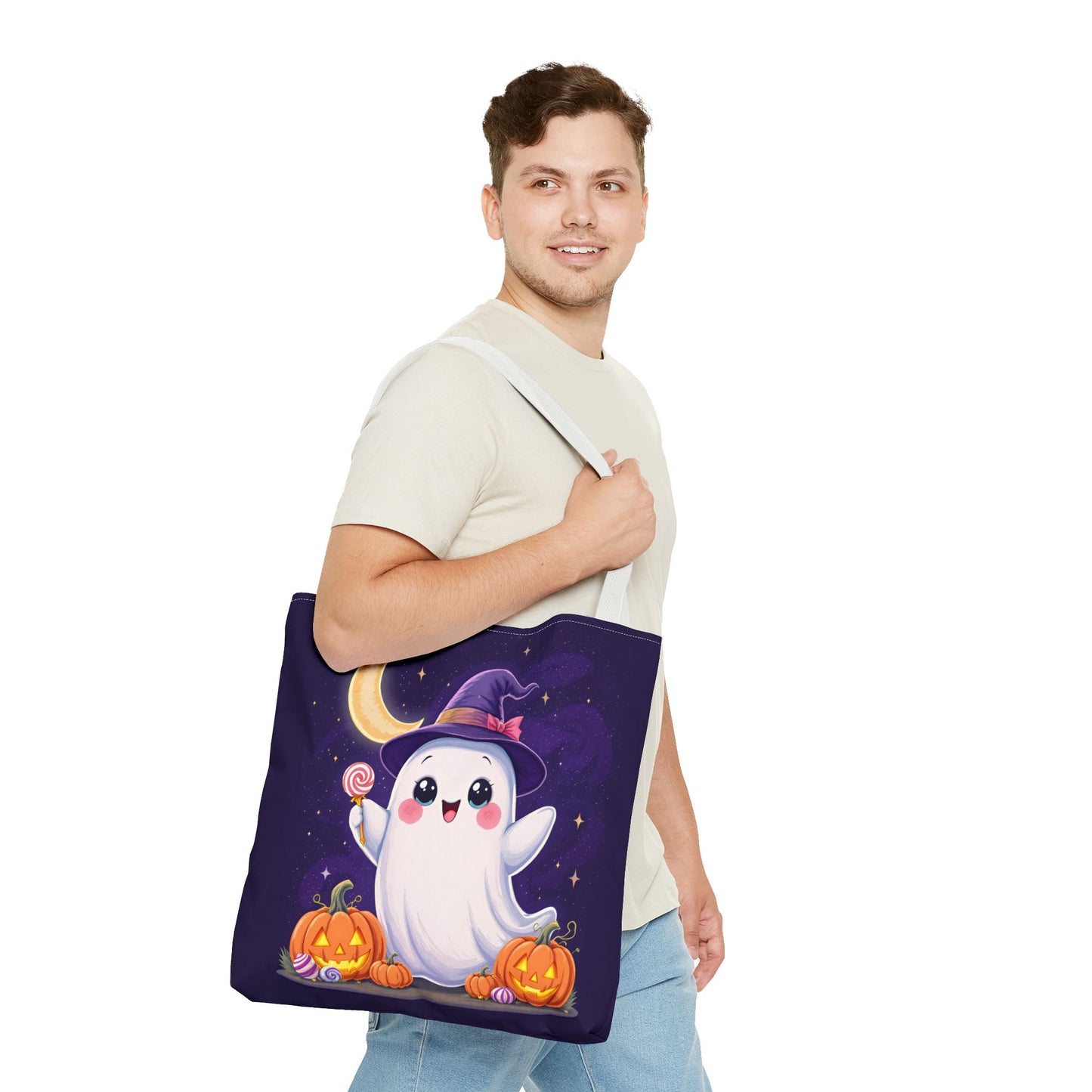 Halloween Ghost Tote Bag, Spooky Season Bag, Cute Pumpkin Bag, Trick or Treat Tote, Whimsical Ghost Shopper