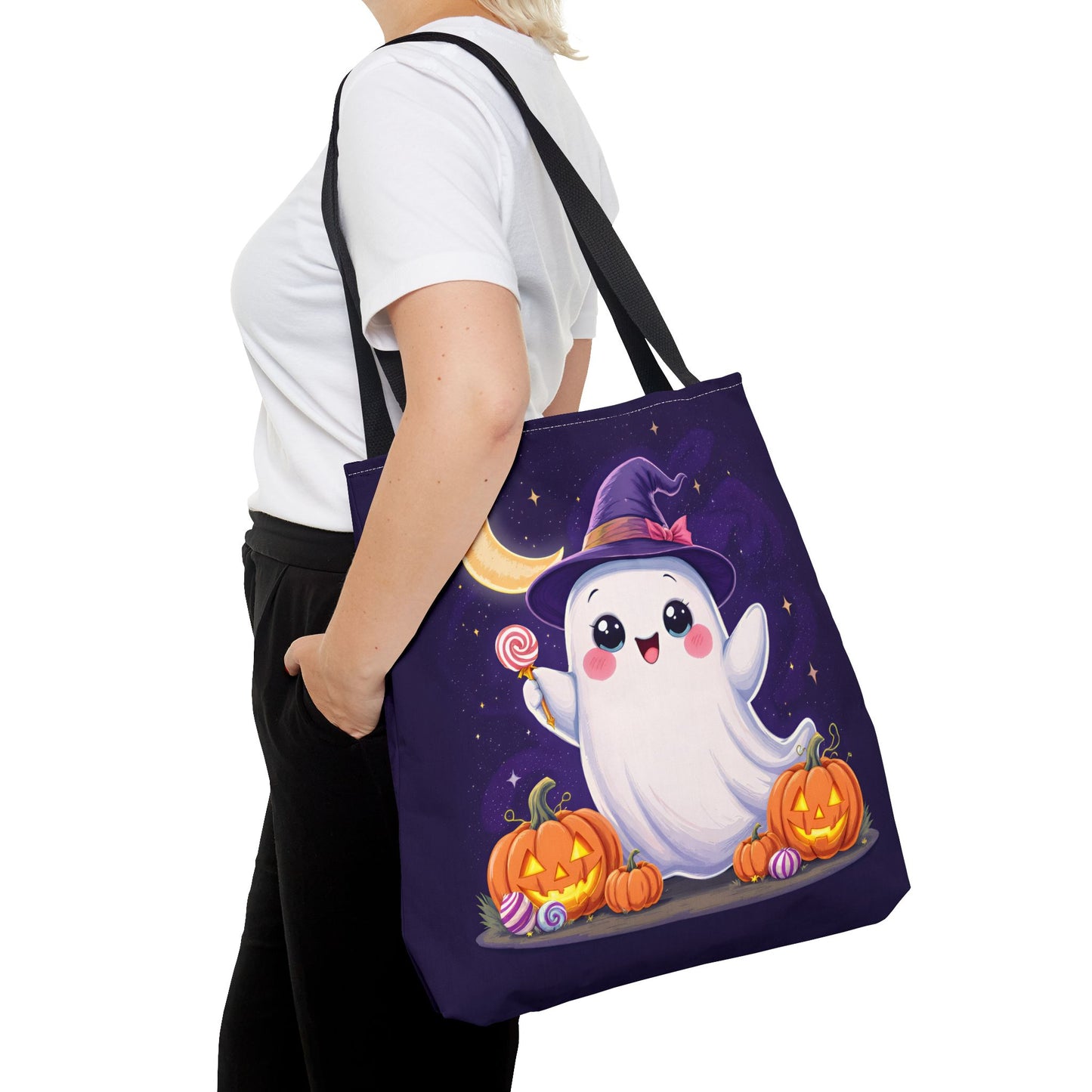Halloween Ghost Tote Bag, Spooky Season Bag, Cute Pumpkin Bag, Trick or Treat Tote, Whimsical Ghost Shopper