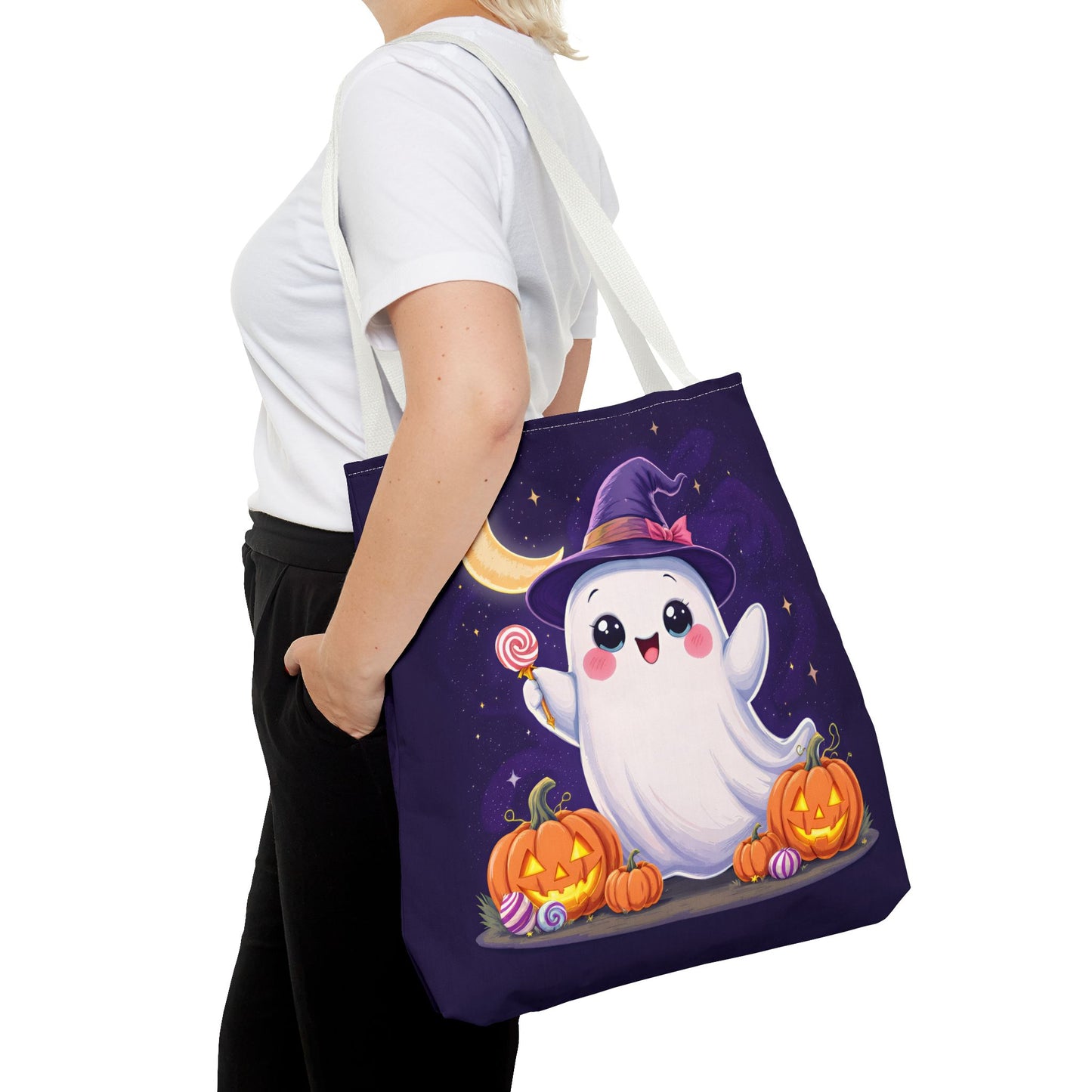 Halloween Ghost Tote Bag, Spooky Season Bag, Cute Pumpkin Bag, Trick or Treat Tote, Whimsical Ghost Shopper