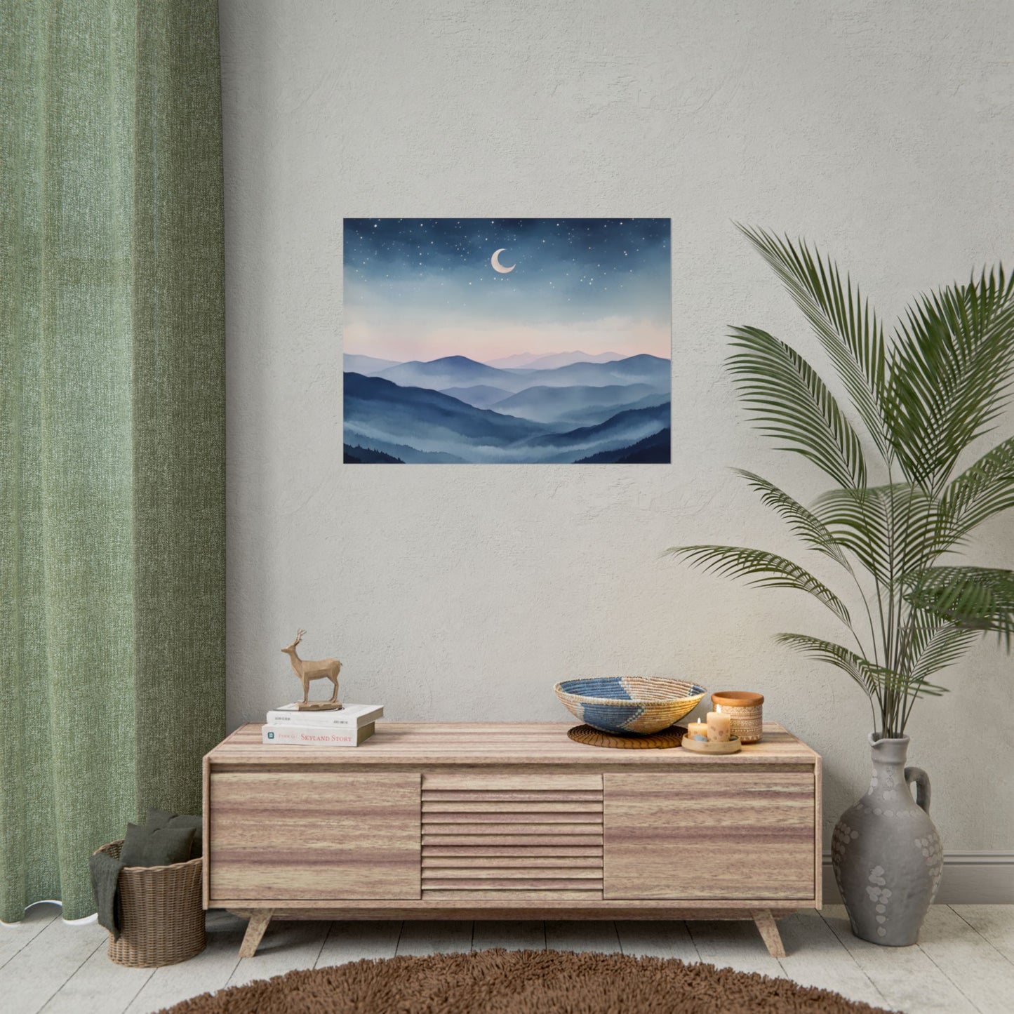 Misty Mountain Nightscape Rolled Poster