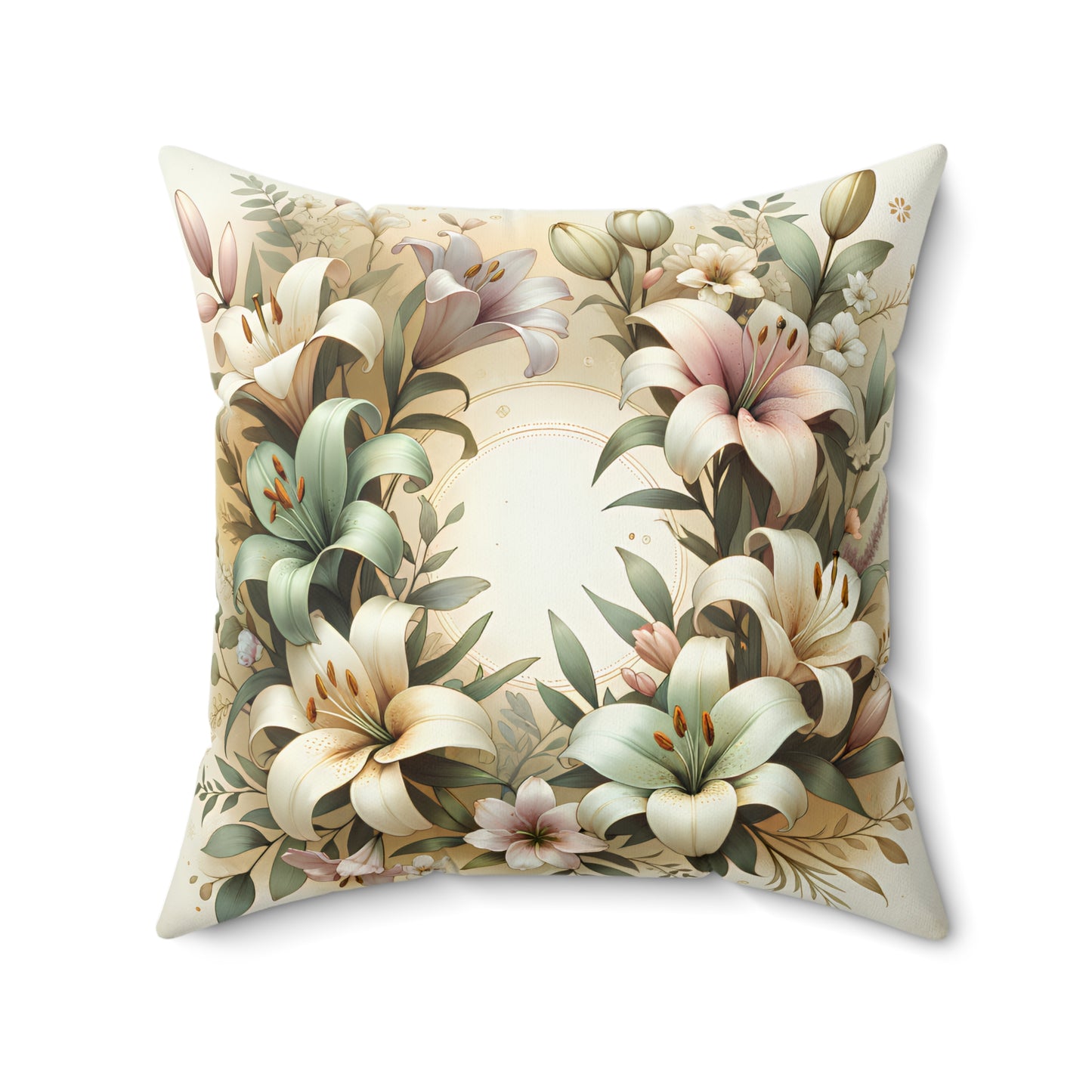 Christian Floral Throw Pillow – Easter Lily Wreath | Spring Home Decor | Faith-Based Gift (4 Sizes)