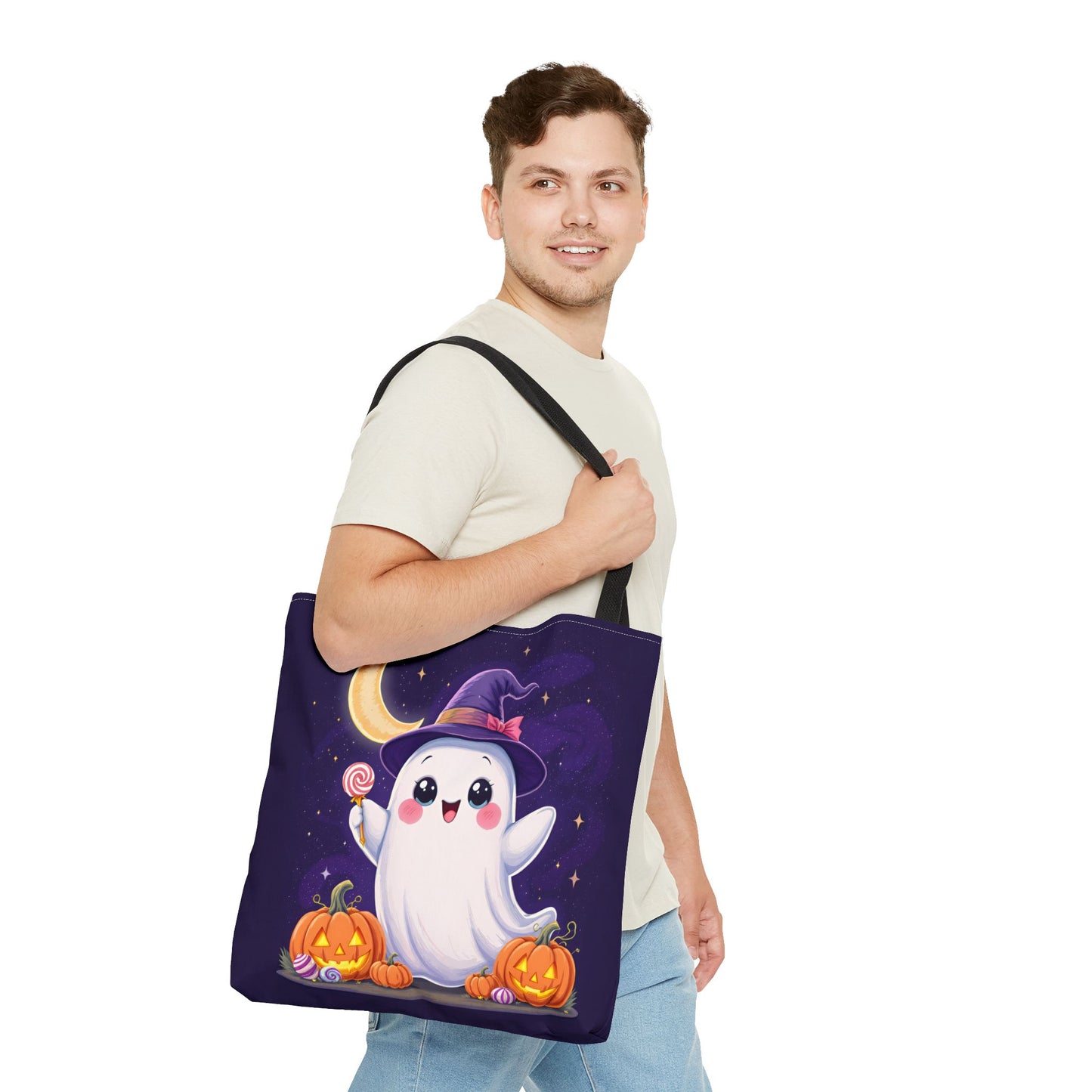 Halloween Ghost Tote Bag, Spooky Season Bag, Cute Pumpkin Bag, Trick or Treat Tote, Whimsical Ghost Shopper