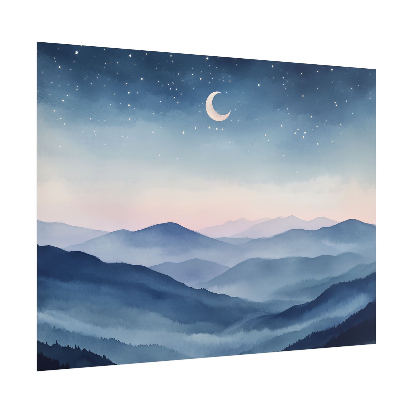 Misty Mountain Nightscape Rolled Poster