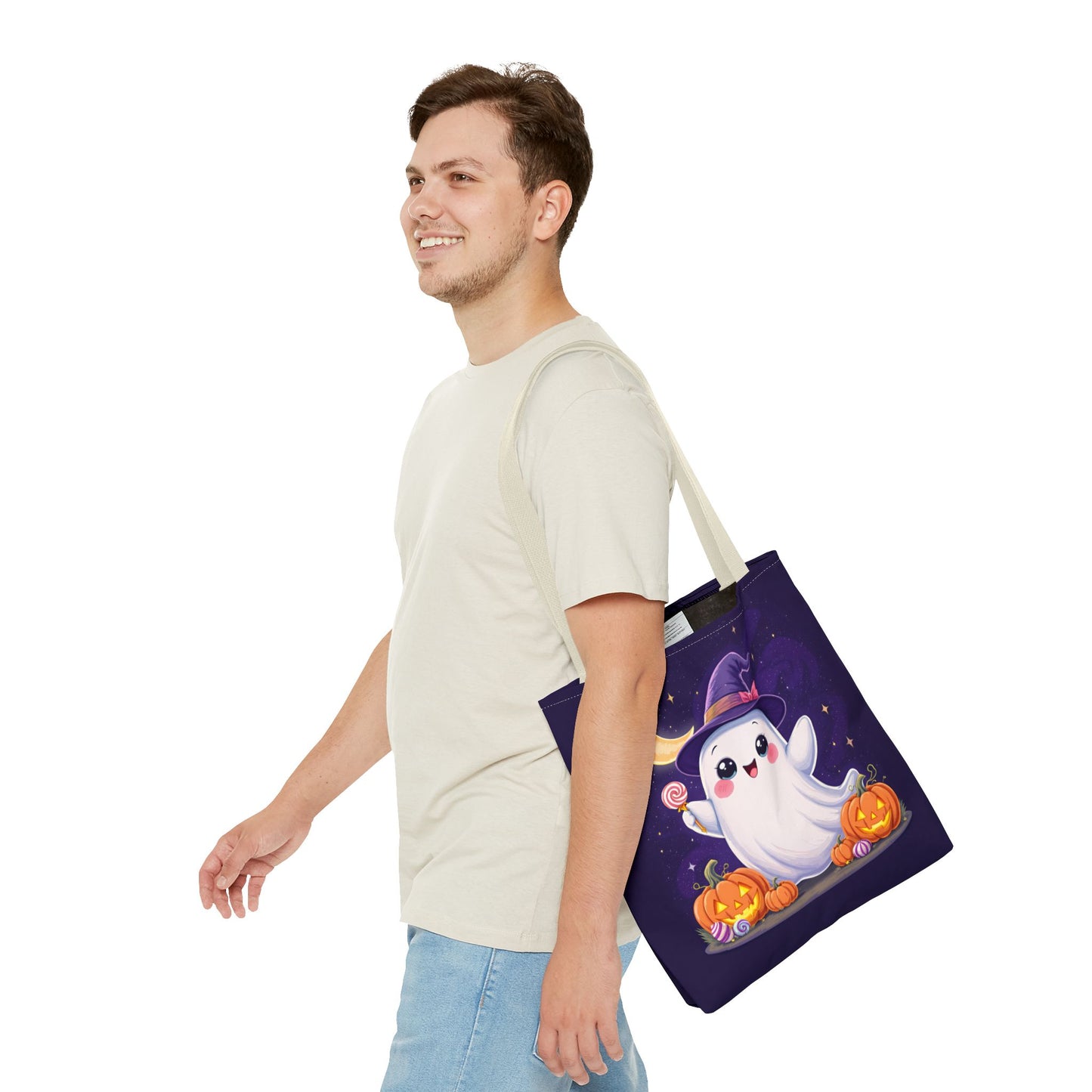 Halloween Ghost Tote Bag, Spooky Season Bag, Cute Pumpkin Bag, Trick or Treat Tote, Whimsical Ghost Shopper