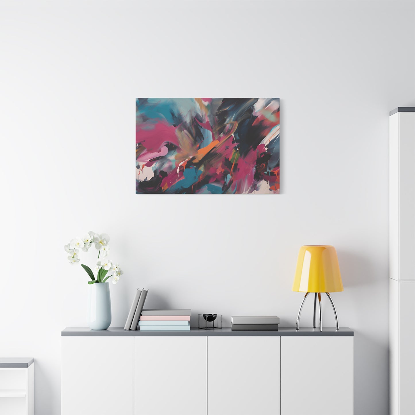 Canvas Art Print, Abstract Painting, Large Wall Art, Contemporary Home Decor, Office Decor, Fuchsia Teal Black Artwork, Trendy Wall Hanging
