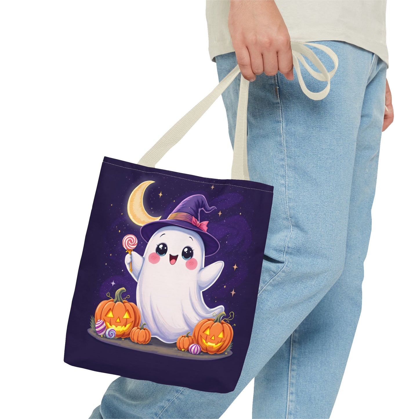 Halloween Ghost Tote Bag, Spooky Season Bag, Cute Pumpkin Bag, Trick or Treat Tote, Whimsical Ghost Shopper