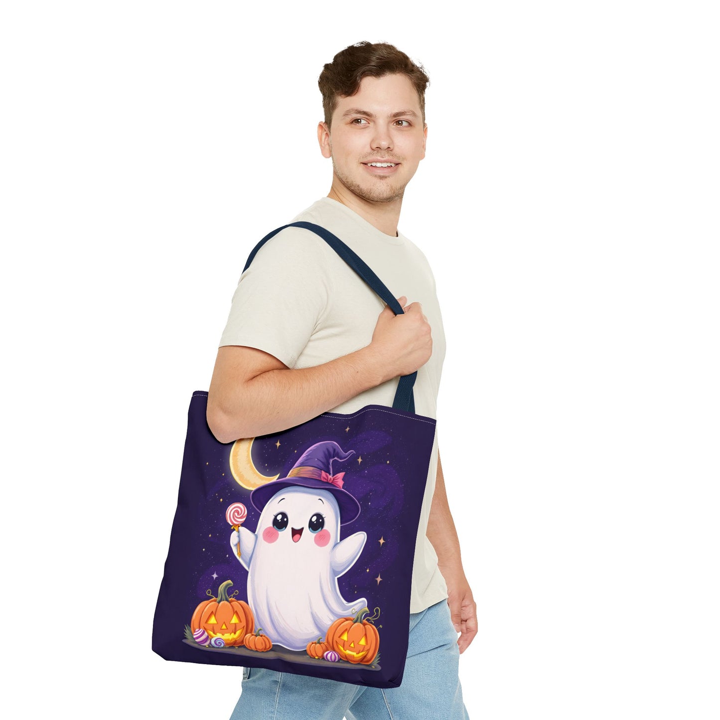 Halloween Ghost Tote Bag, Spooky Season Bag, Cute Pumpkin Bag, Trick or Treat Tote, Whimsical Ghost Shopper