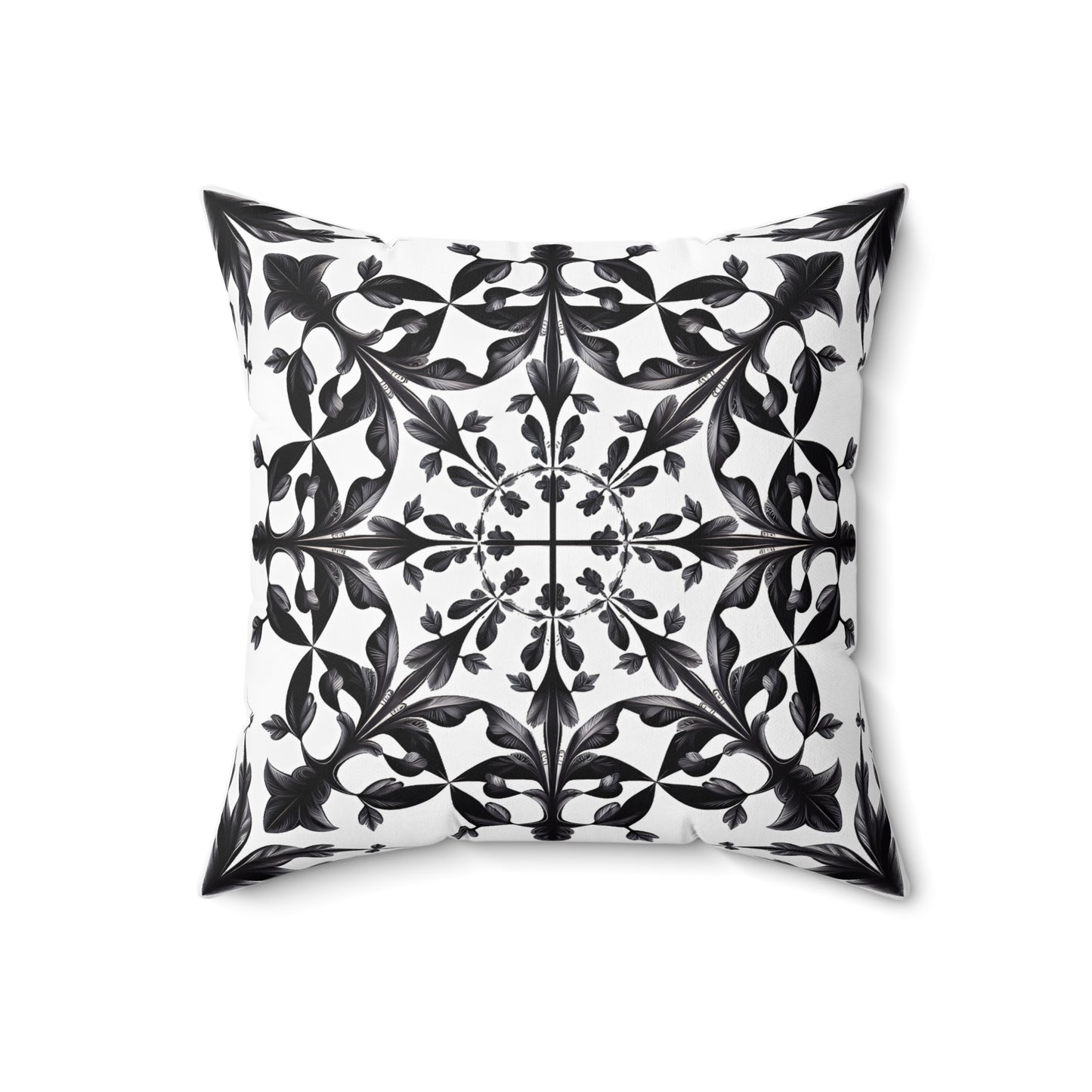 Floral Mandala Square Pillow, Intricate Botanical Design, Victorian Lace Inspired Home Decor, Black and White Throw Pillow, Elegant Throw