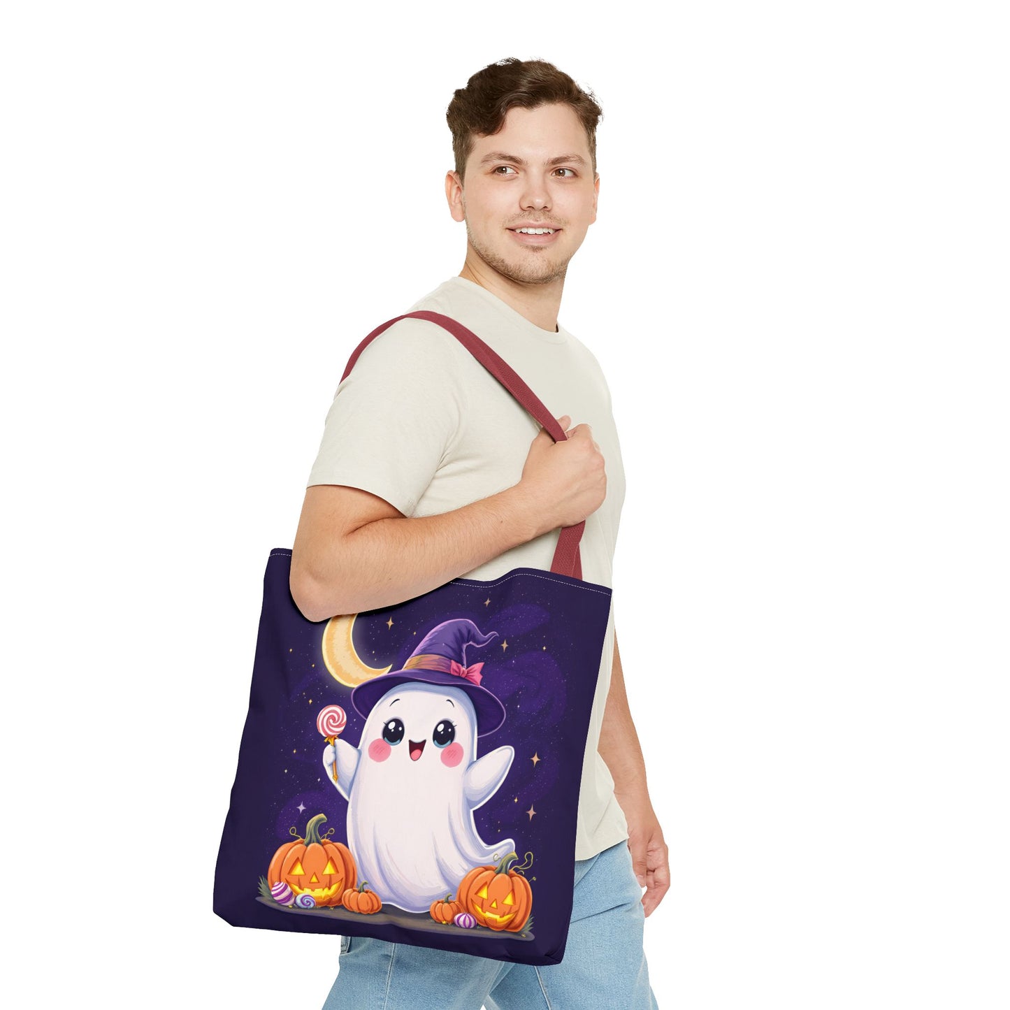 Halloween Ghost Tote Bag, Spooky Season Bag, Cute Pumpkin Bag, Trick or Treat Tote, Whimsical Ghost Shopper