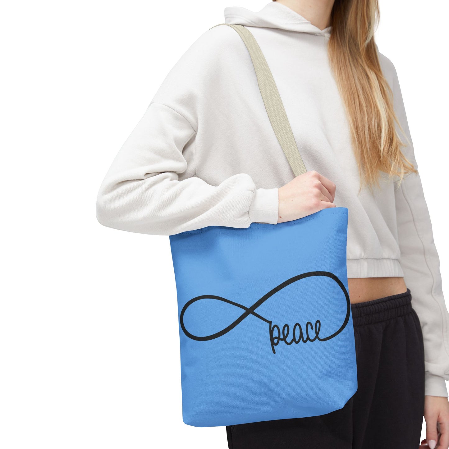 Blue Peace Infinity Tote Bag – Inspirational Double-Sided Print in 3 Sizes