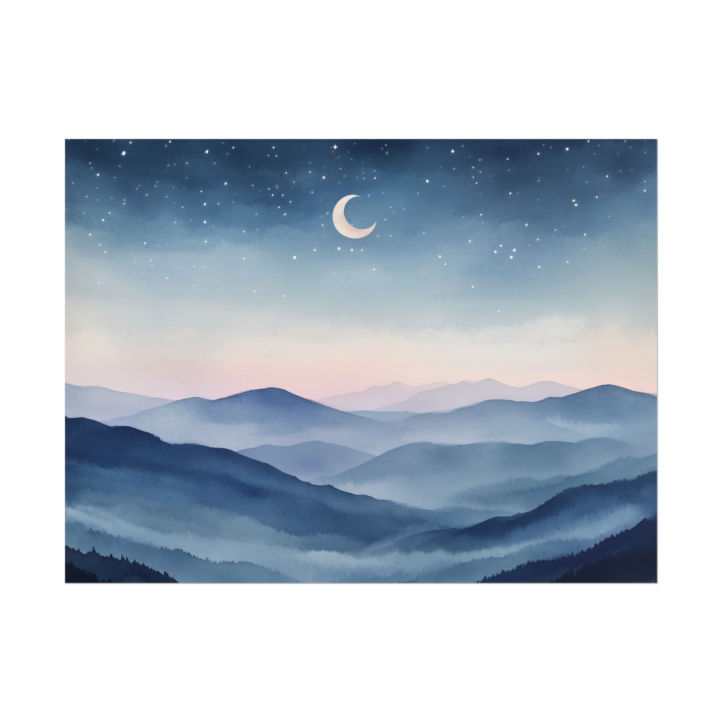 Misty Mountain Nightscape Rolled Poster