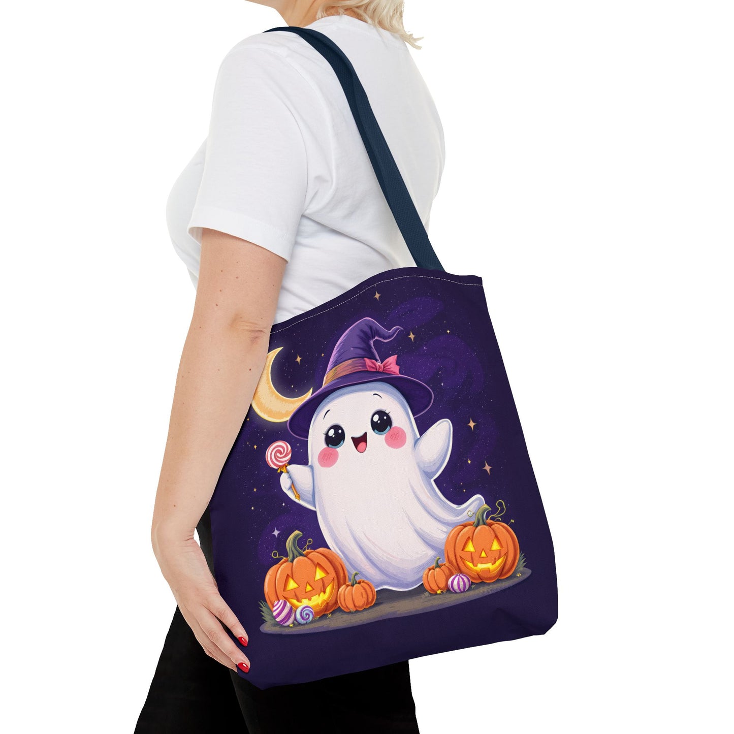 Halloween Ghost Tote Bag, Spooky Season Bag, Cute Pumpkin Bag, Trick or Treat Tote, Whimsical Ghost Shopper